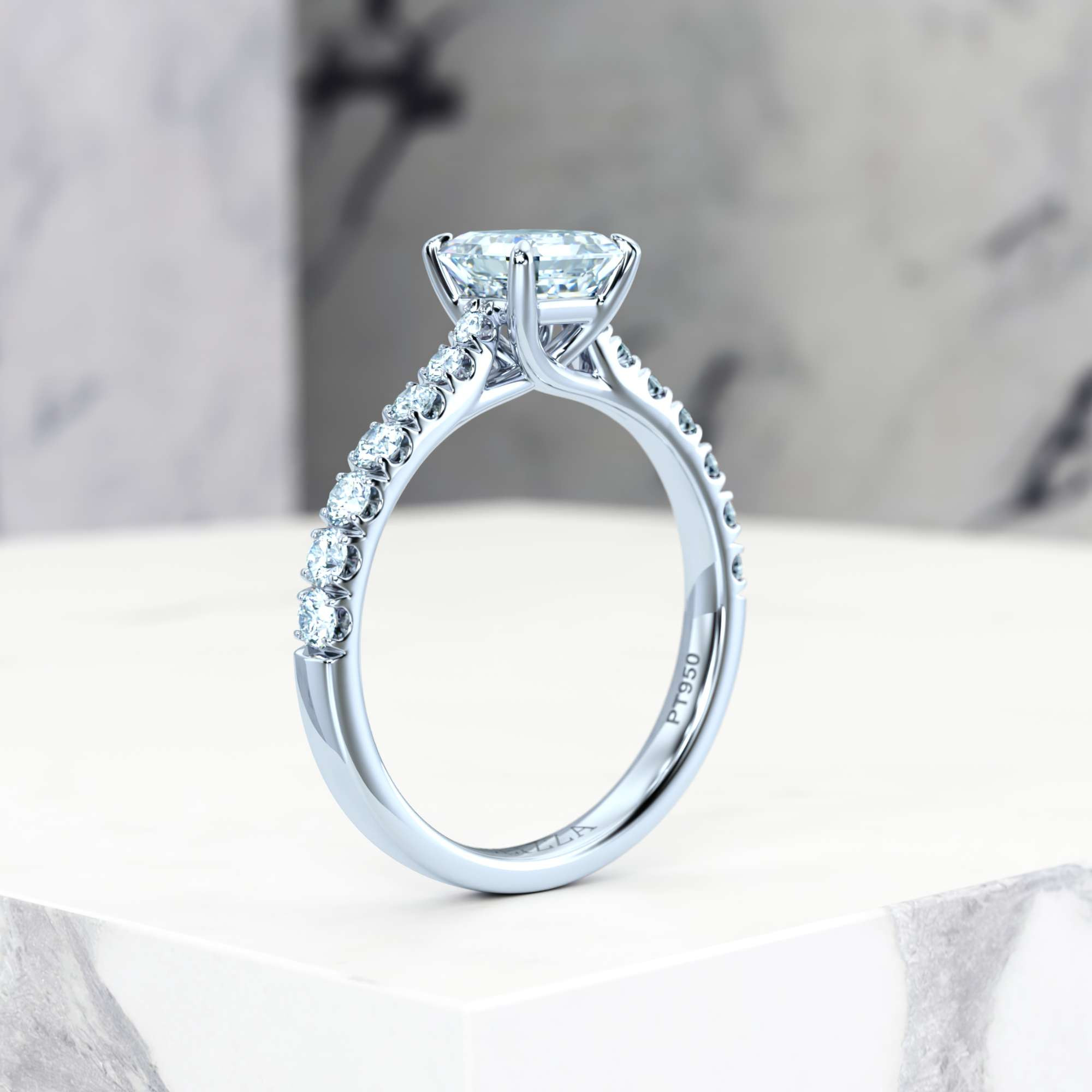 Engagement ring Edana Asscher | Asscher | 14K White gold | Natural | GIA Certified | 0.30ct SI1 H 7