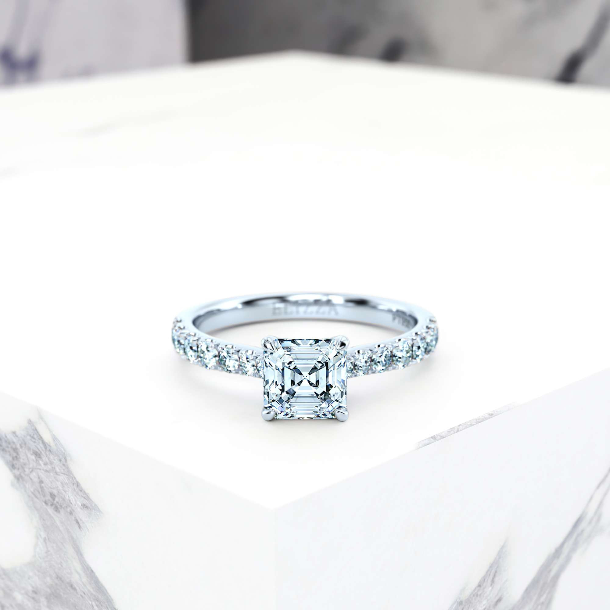 Engagement ring Edana Asscher | Asscher | 14K White gold | Natural | GIA Certified | 0.30ct SI1 H 1