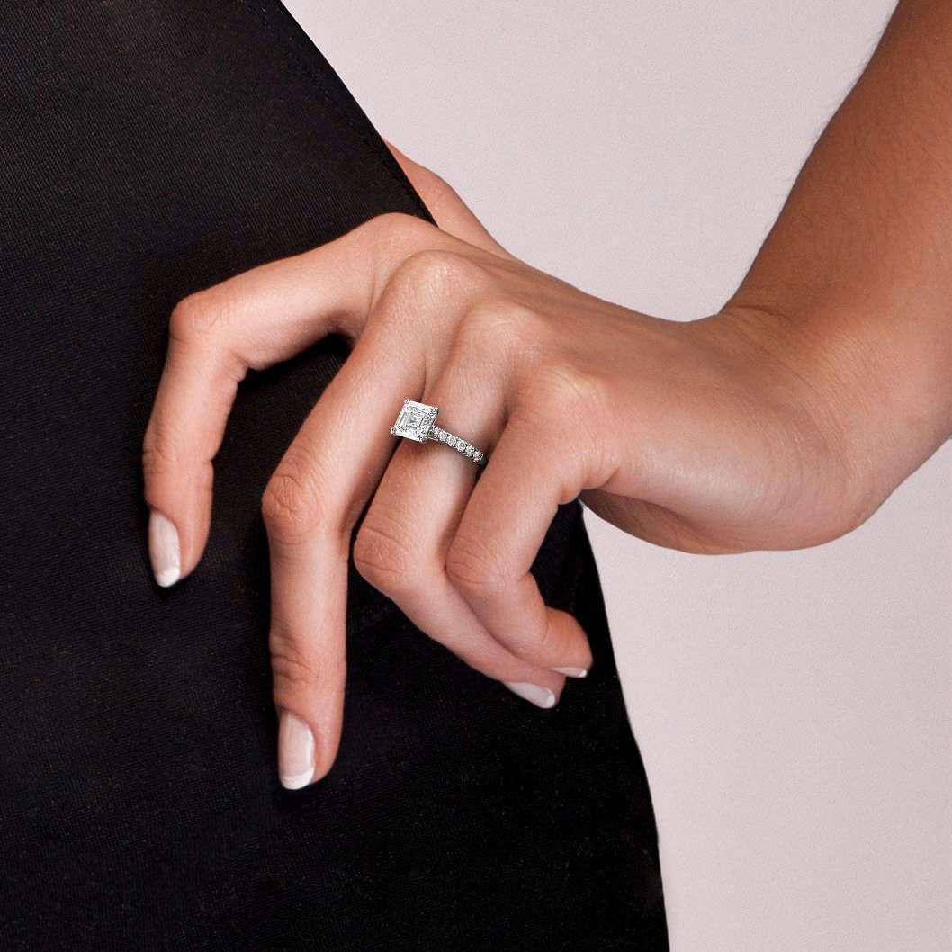 Engagement ring Edana Asscher | Asscher | 14K White gold | Natural | GIA Certified | 0.30ct SI1 H 12