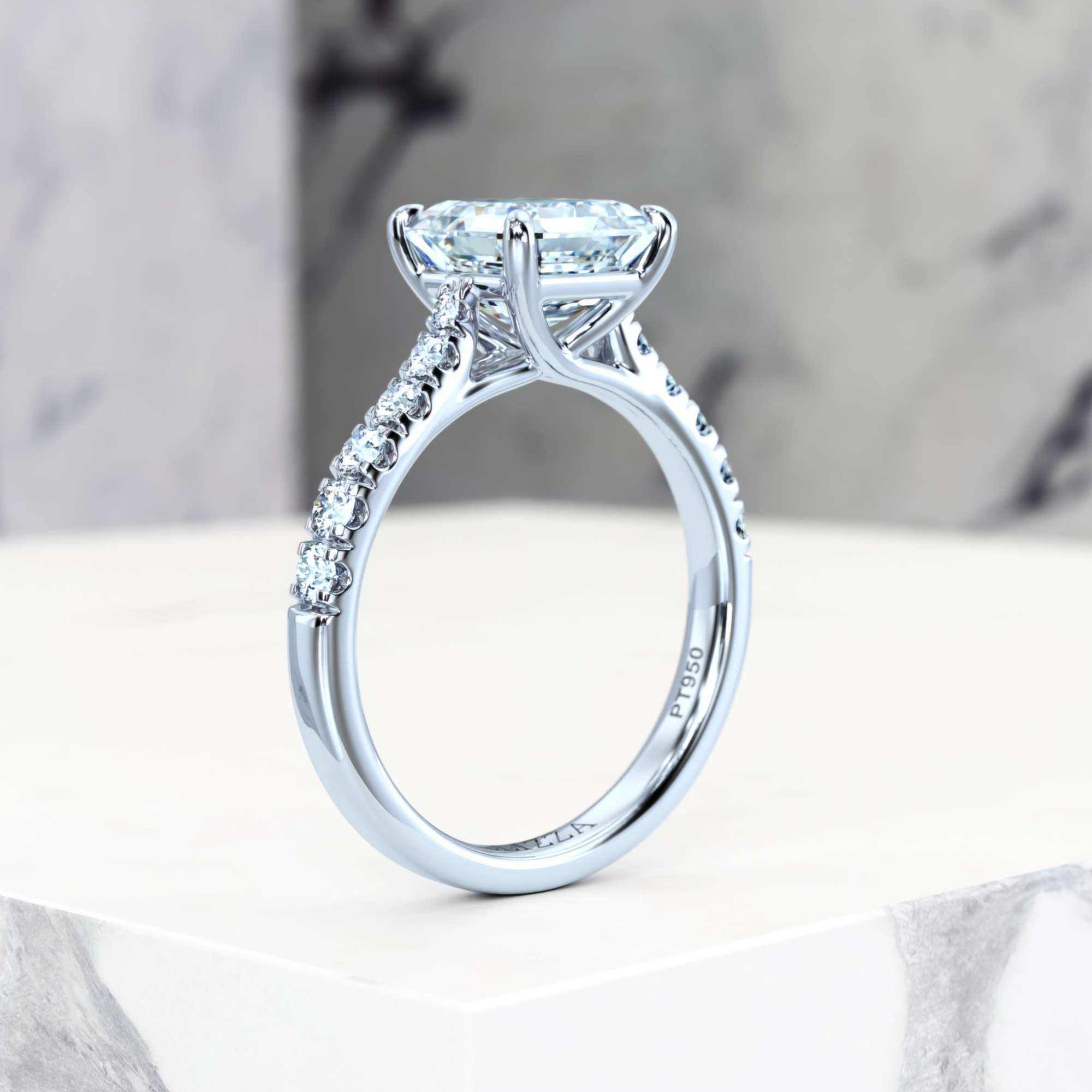 Engagement ring Edana Asscher | Asscher | 14K White gold | Natural | GIA Certified | 0.30ct SI1 H 9