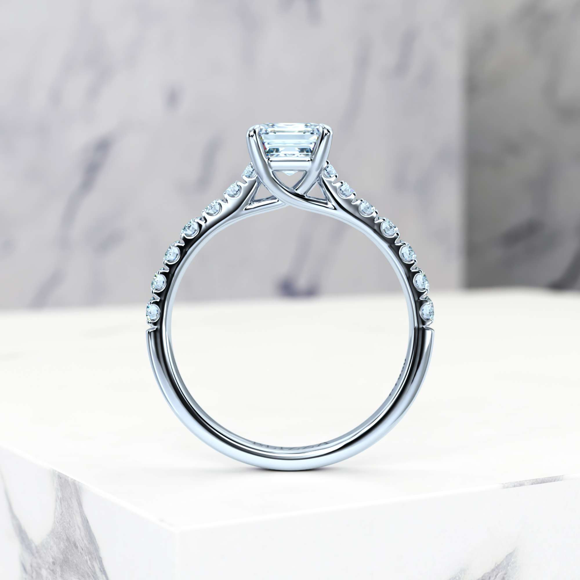 Engagement ring Edana Asscher | Asscher | 14K White gold | Natural | GIA Certified | 0.30ct SI1 H 4