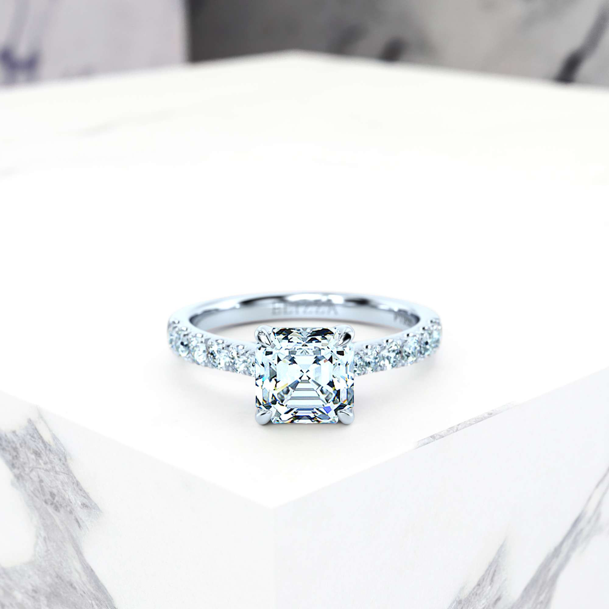 Engagement ring Edana Asscher | Asscher | 14K White gold | Natural | GIA Certified | 0.30ct SI1 H 2