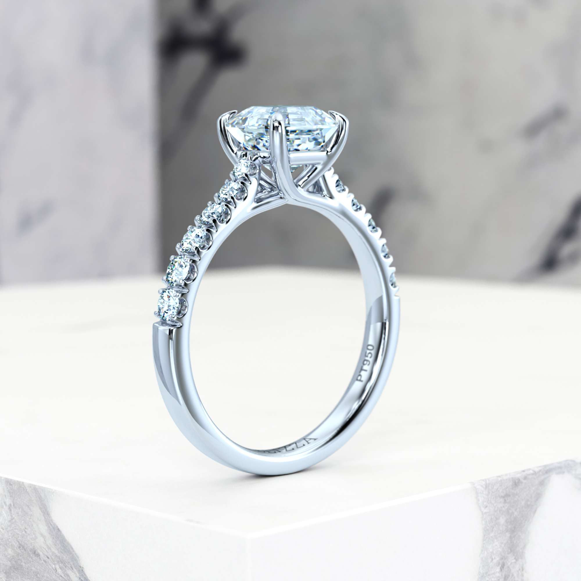 Engagement ring Edana Asscher | Asscher | 14K White gold | Natural | GIA Certified | 0.30ct SI1 H 8