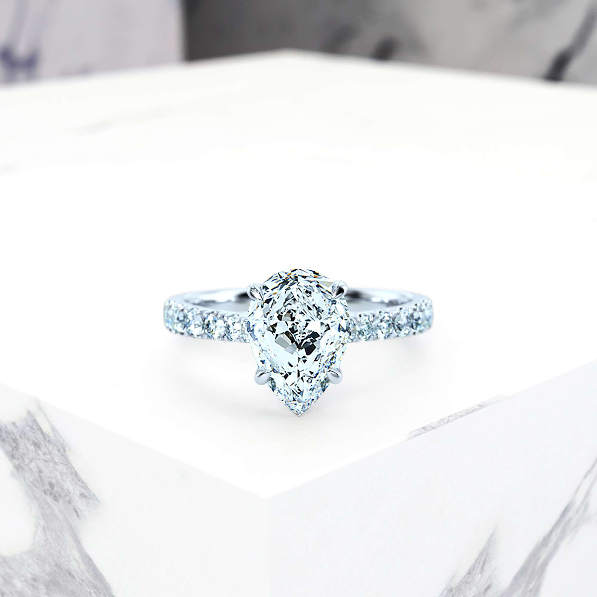 Engagement ring Edana Pear | Pear | Platinum | Natural | GIA Certified | 0.30ct SI1 H 2