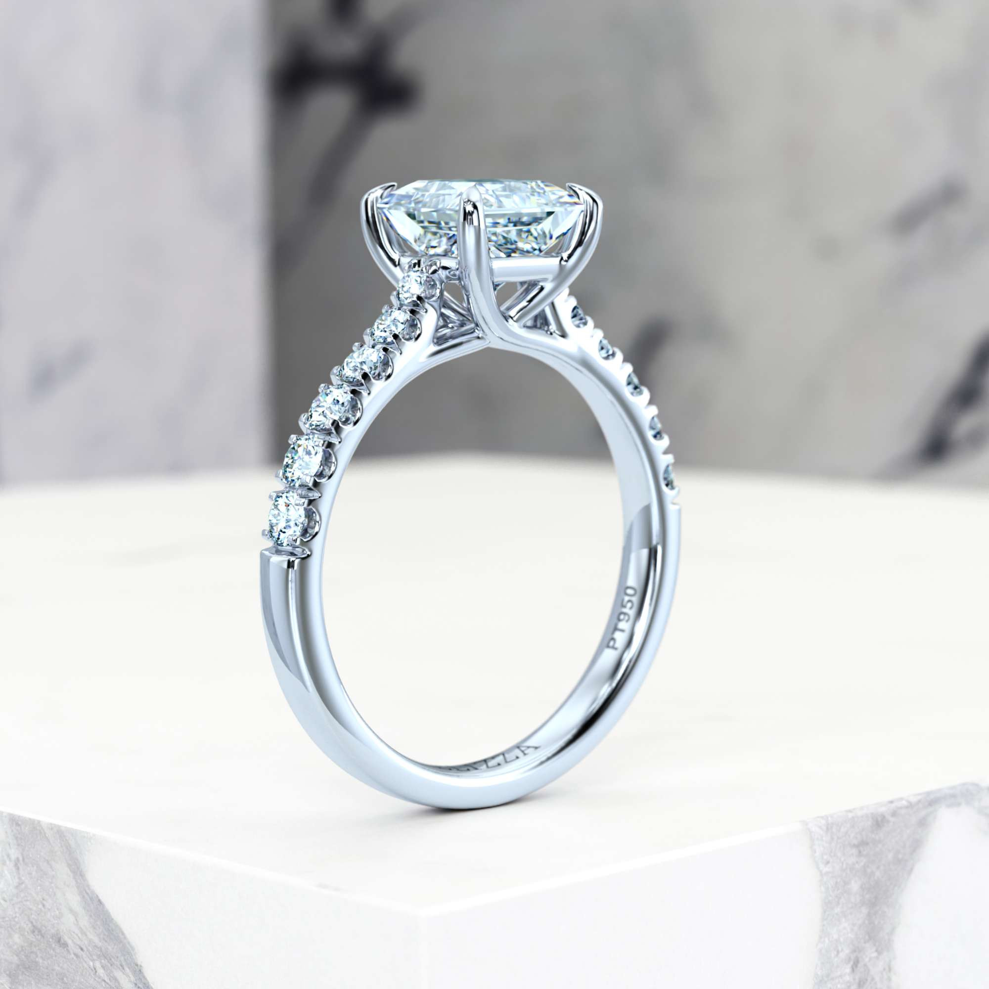 Engagement ring Edana Princess | Princess | Platinum | Natural | EZA Certified | 0.20ct SI1 H 8