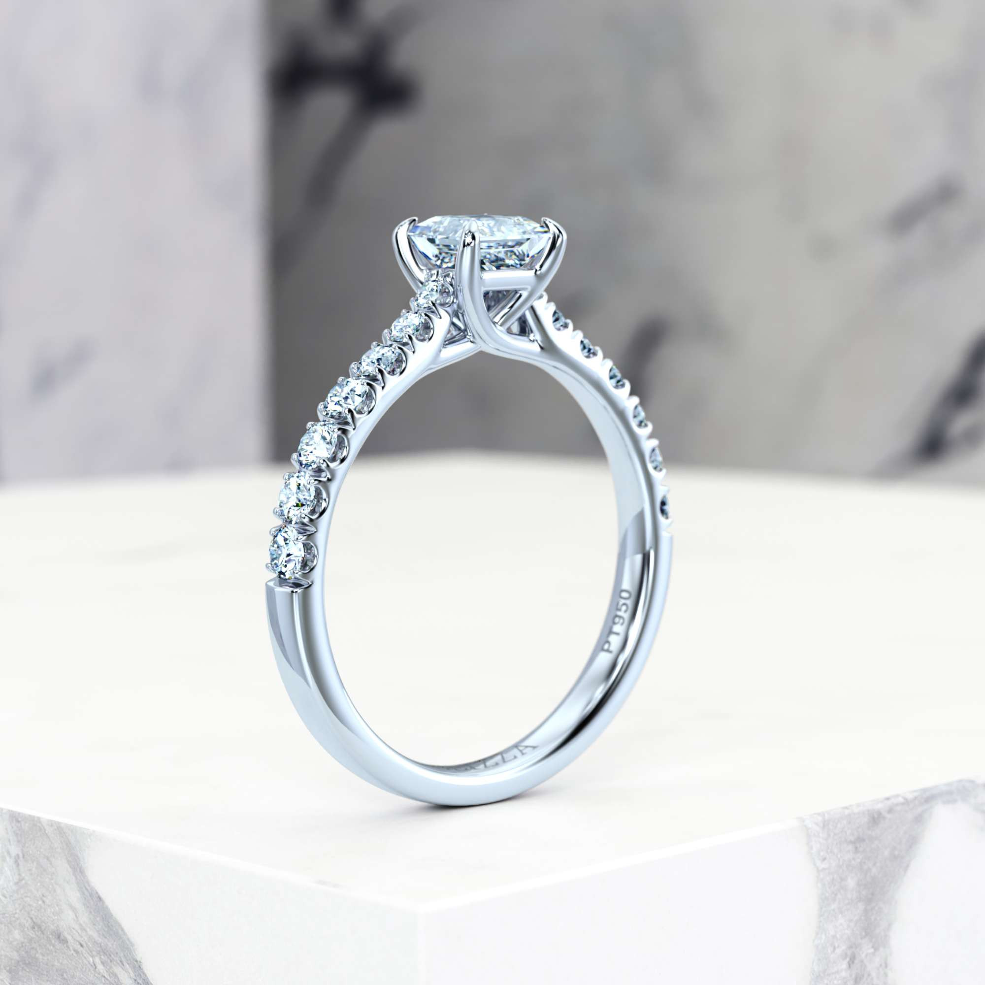 Engagement ring Edana Princess | Princess | Platinum | Natural | EZA Certified | 0.20ct SI1 H 7