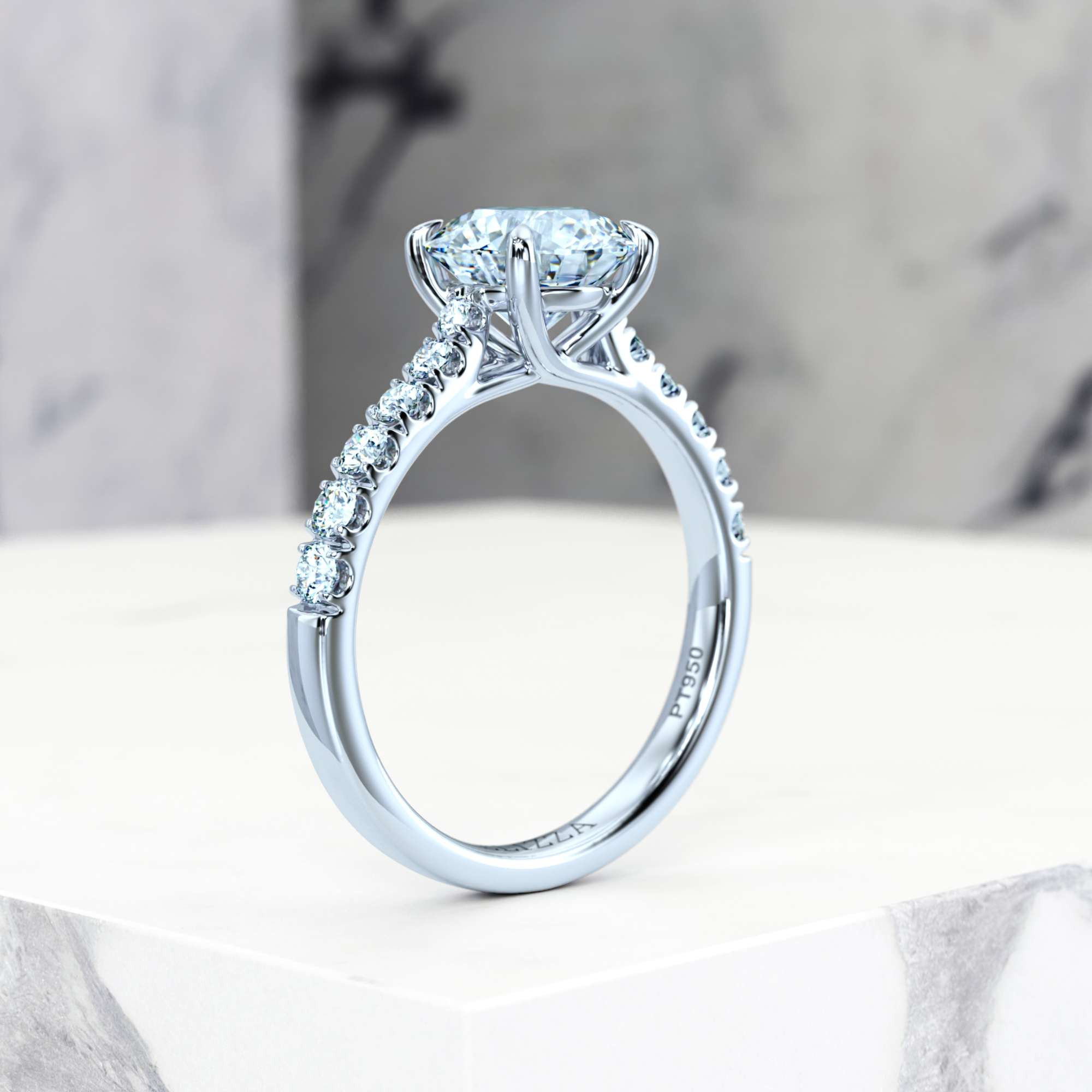 Engagement ring Edana Round | Round | Platinum | Natural | EZA Certified | 0.20ct SI1 H 8