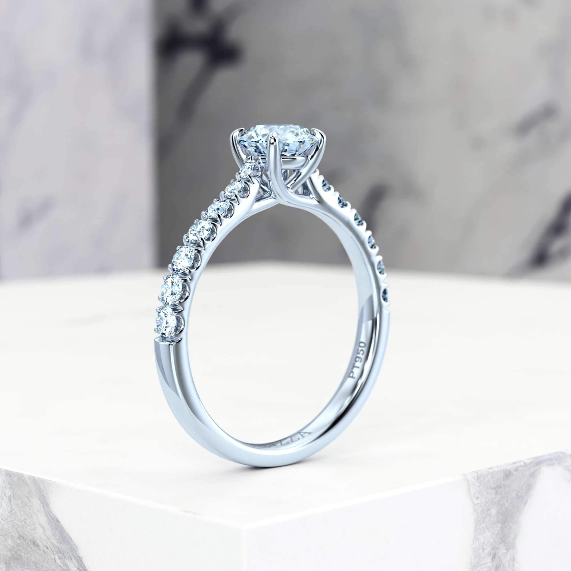 Engagement ring Edana Round | Round | Platinum | Natural | EZA Certified | 0.20ct SI1 H 7