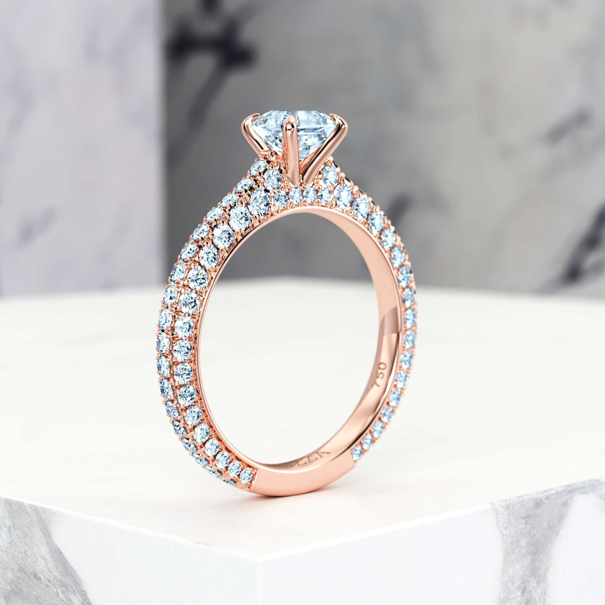 Engagement ring Edessa Asscher | Asscher | 14K Rose gold | Natural | EZA Certified | 0.50ct SI1 H 5