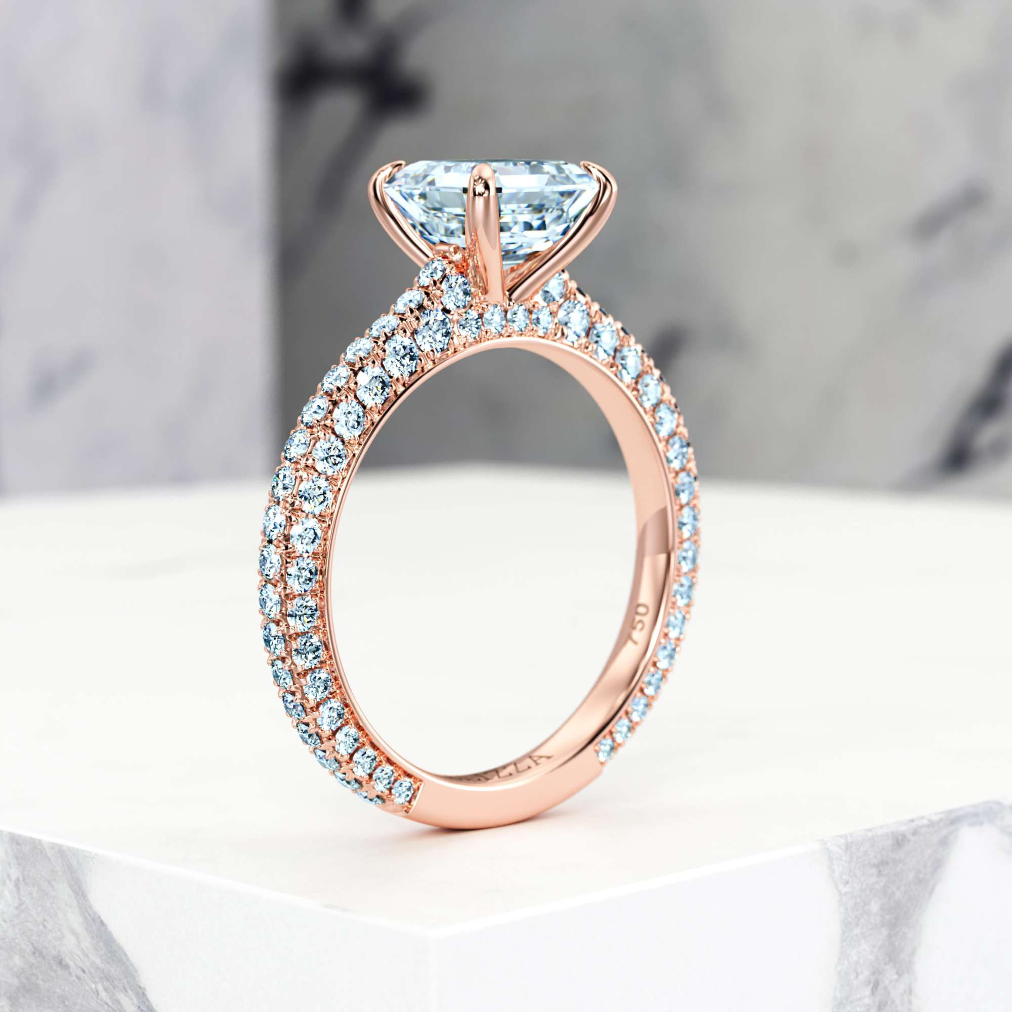 Engagement ring Edessa Asscher | Asscher | 14K Rose gold | Natural | EZA Certified | 0.50ct SI1 H 6