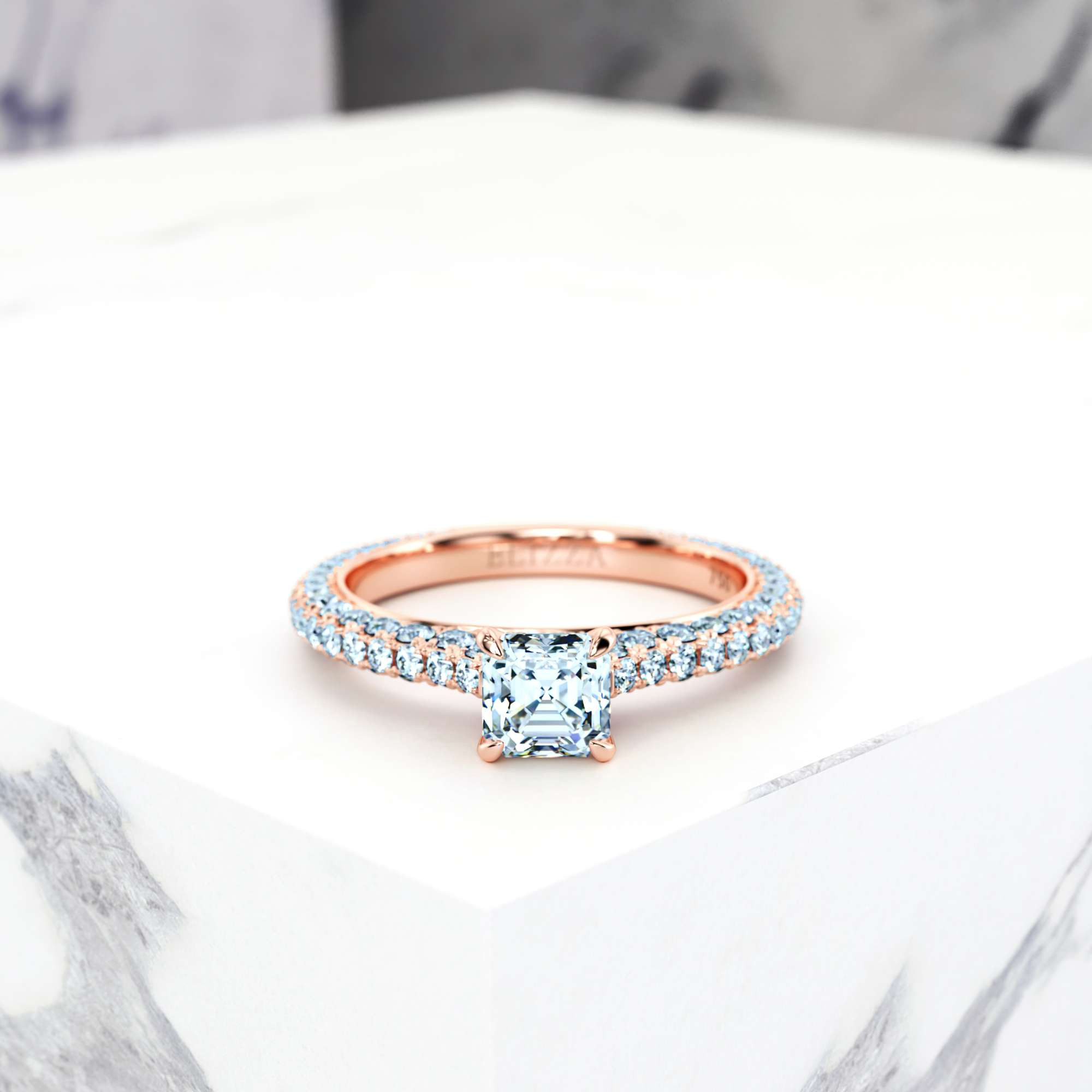 Engagement ring Edessa Asscher | Asscher | 14K Rose gold | Natural | EZA Certified | 0.50ct SI1 H 1