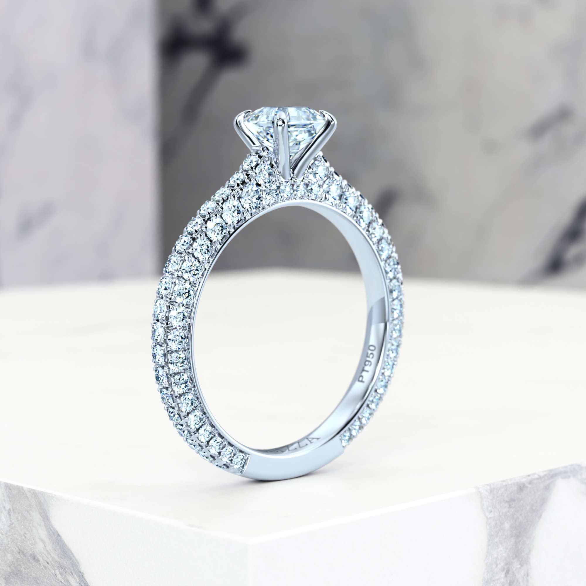 Engagement ring Edessa Asscher | Asscher | Platinum | Natural | EZA Certified | 0.20ct SI1 H 5