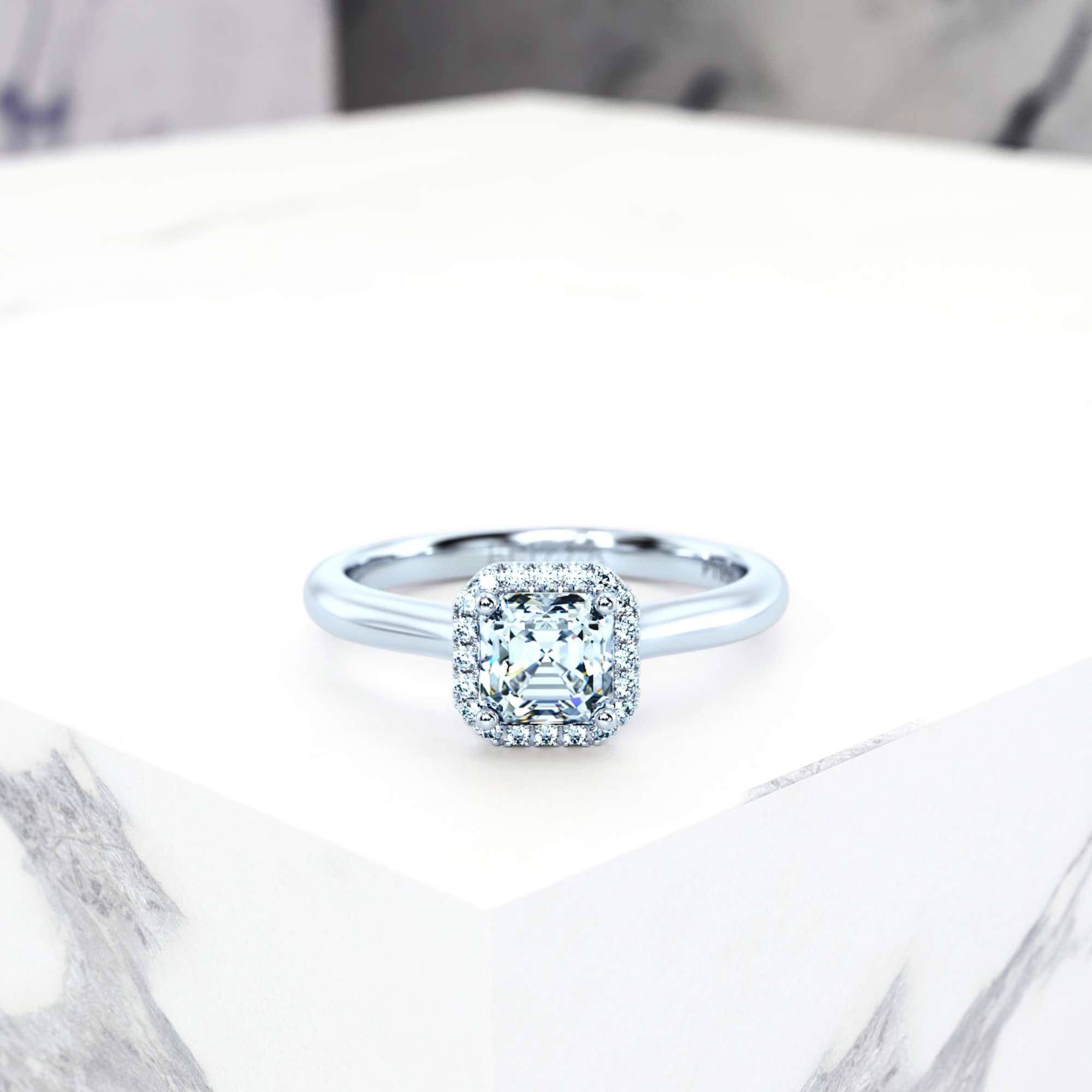 Engagement ring Effie Asscher | Asscher | Platinum | Natural | EZA Certified | 0.20ct SI1 H 1
