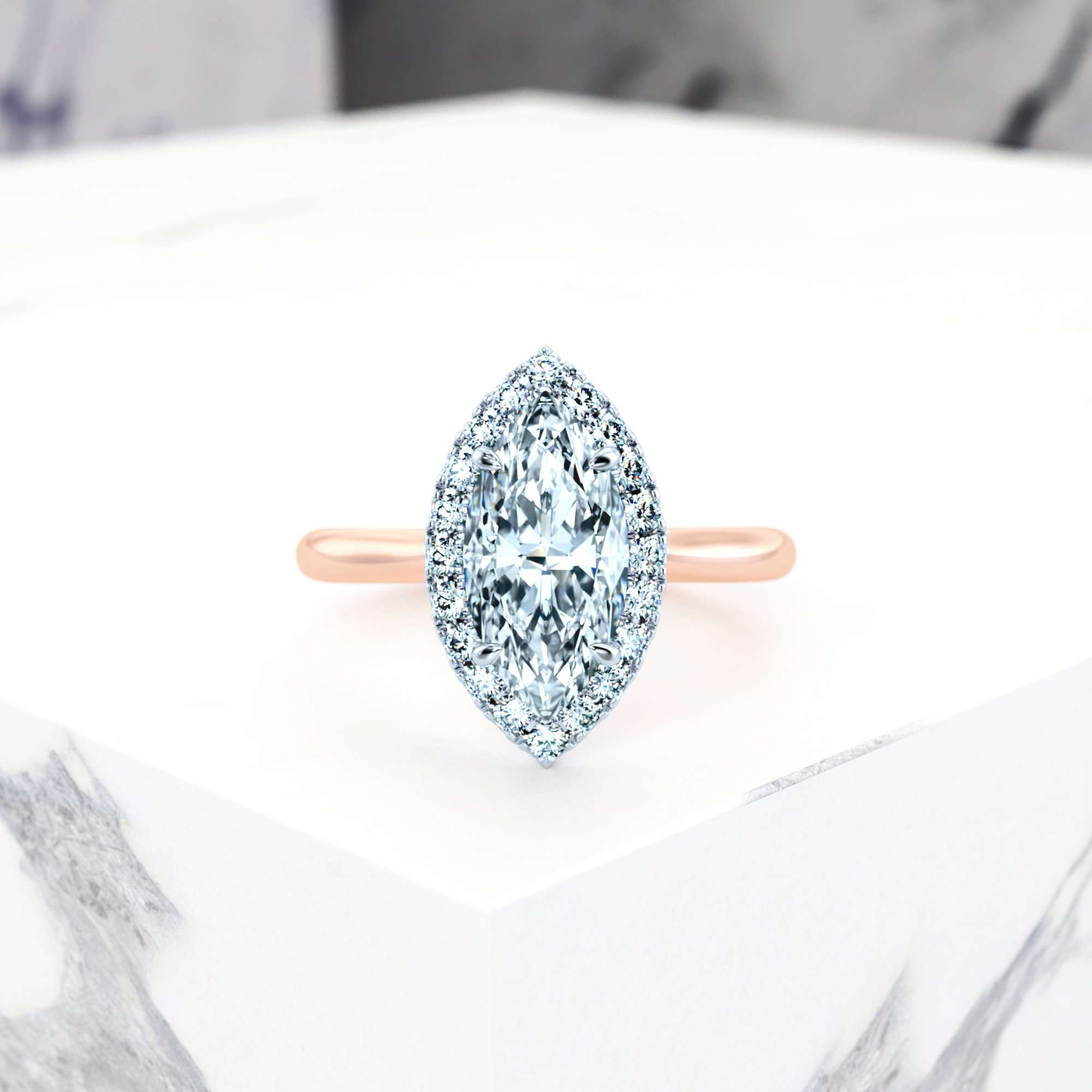 Verlobungsring Effie Marquise | Marquise | 14K Rosé- / Weissgold | Natural | GIA Certified | 0.30ct SI1 H 2