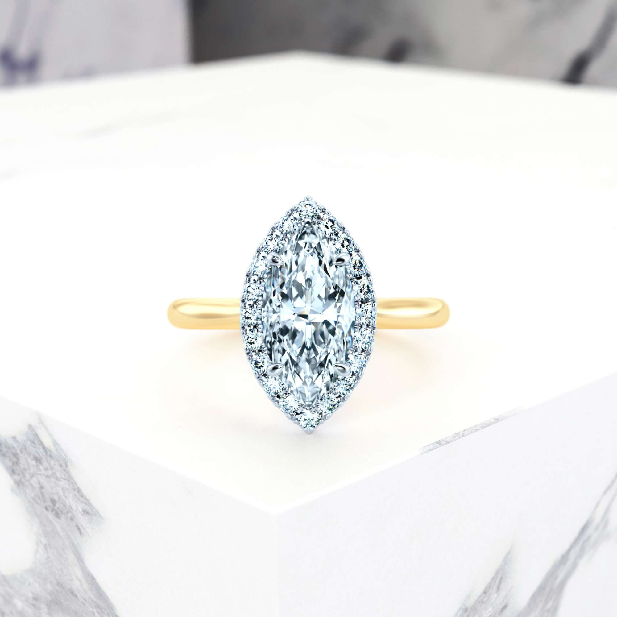 Verlobungsring Effie Marquise | Marquise | 14K Gelb- / Weissgold | Natural | GIA Certified | 0.30ct SI1 H 2