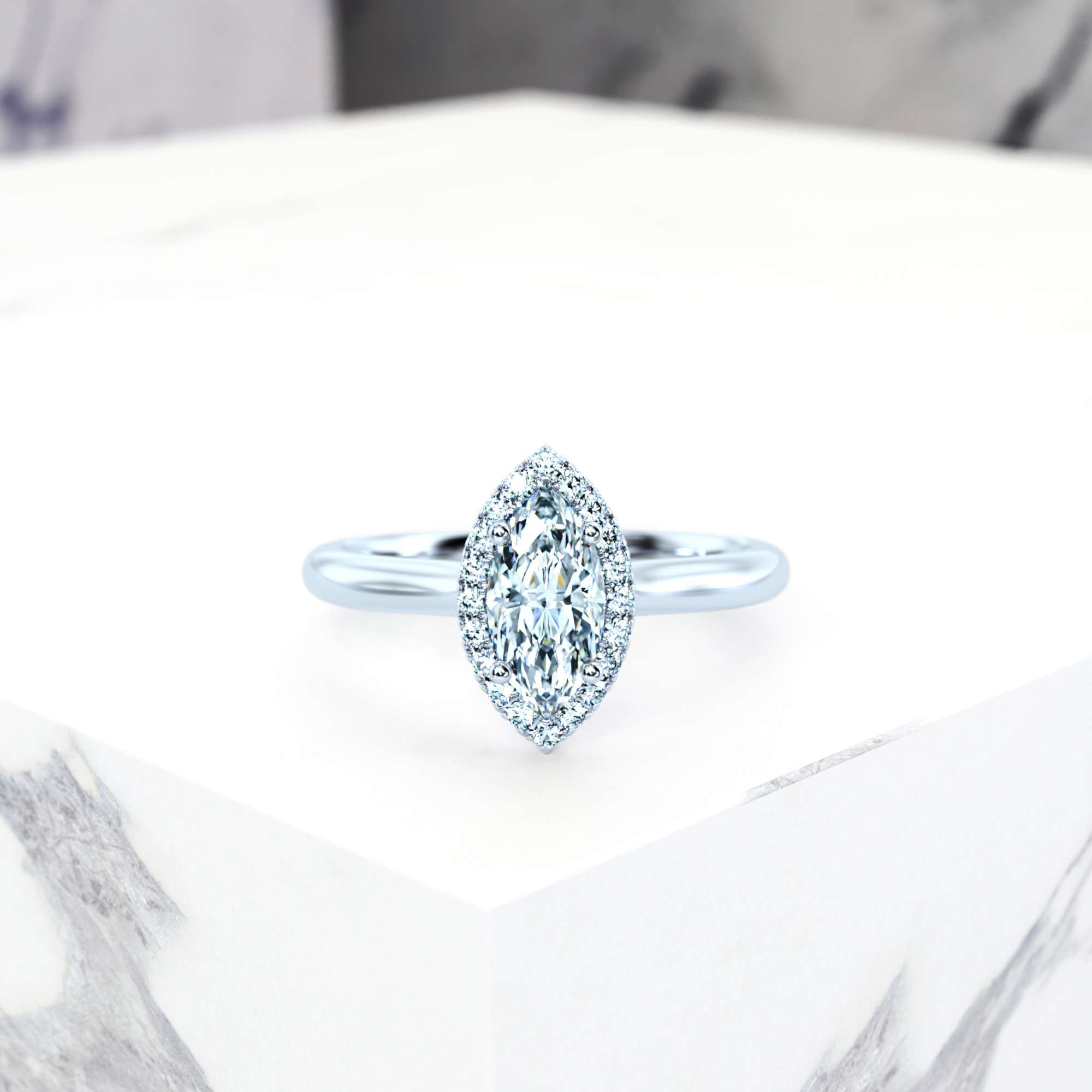 Engagement ring Effie Marquise | Marquise | Platinum | Natural | EZA Certified | 0.20ct SI1 H 1