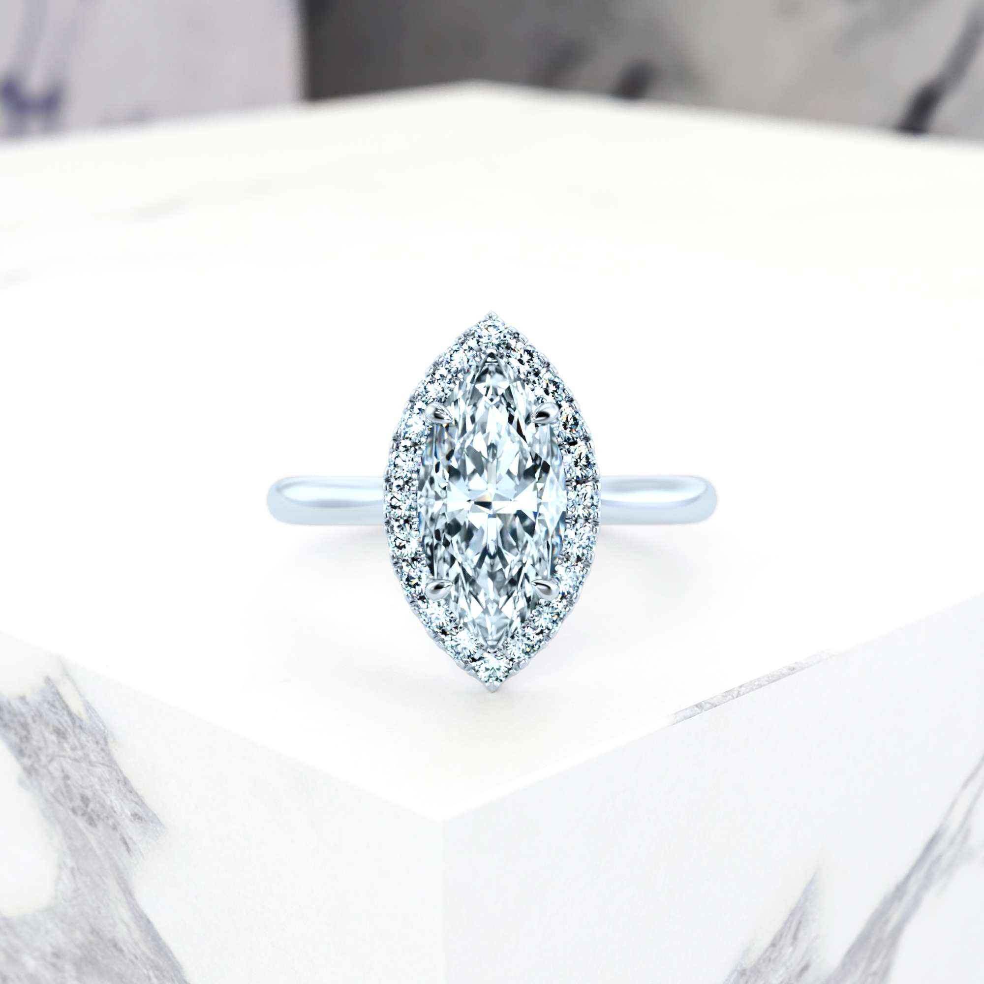 Engagement ring Effie Marquise | Marquise | Platinum | Natural | EZA Certified | 0.20ct SI1 H 2