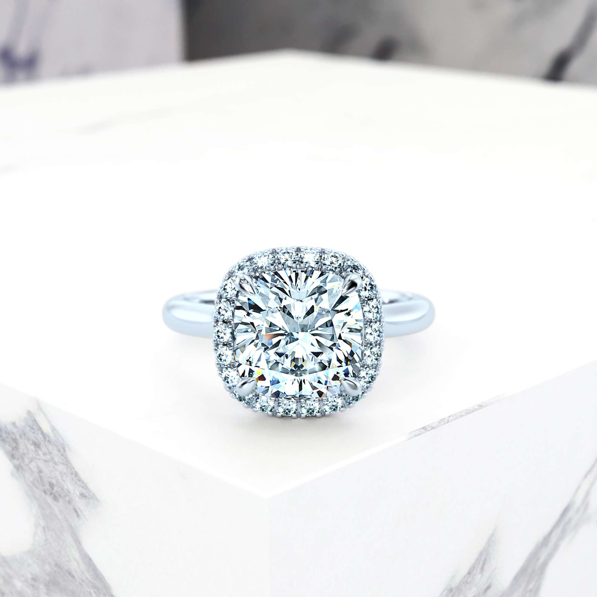 Engagement ring Effie Square Cushion | Square cushion | Platinum | Natural | EZA Certified | 0.20ct SI1 H 3