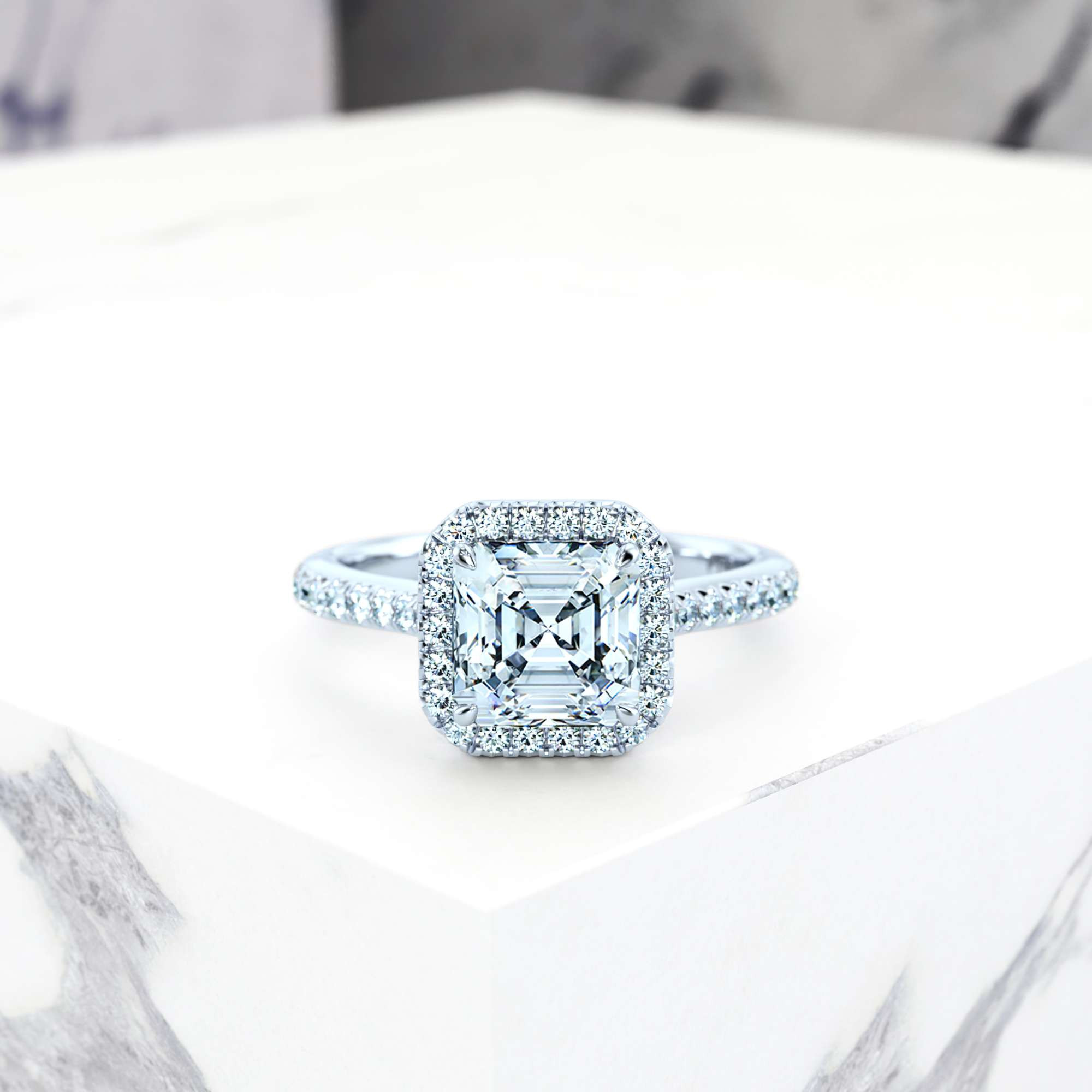 Bague de fiançailles Elena Asscher | GIA Certified | Diamant naturel | Asscher | Platine | 0.30ct SI1 H | 2
