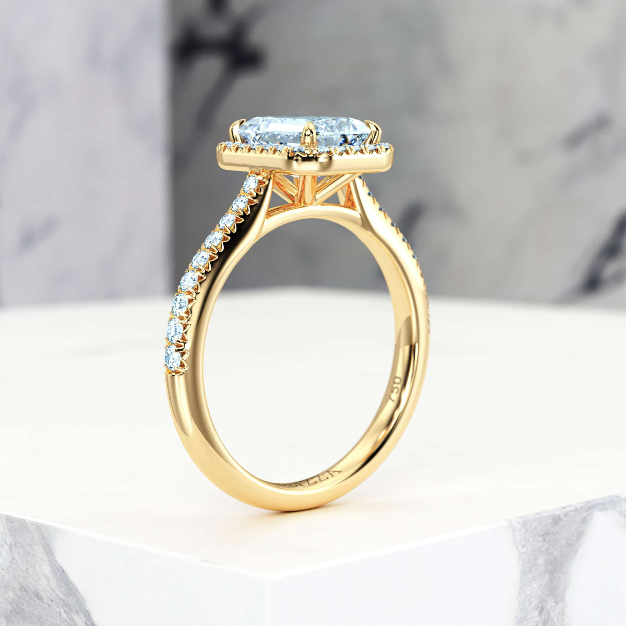 Engagement ring Elena Emerald | Emerald | 14K Yellow gold | Natural | EZA Certified | 0.20ct VS2 G 8