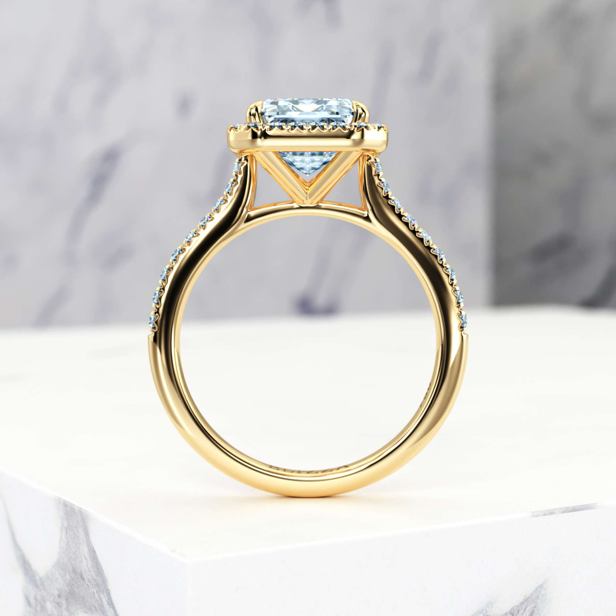 Engagement ring Elena Emerald | Emerald | 14K Yellow gold | Natural | EZA Certified | 0.20ct VS2 G 6