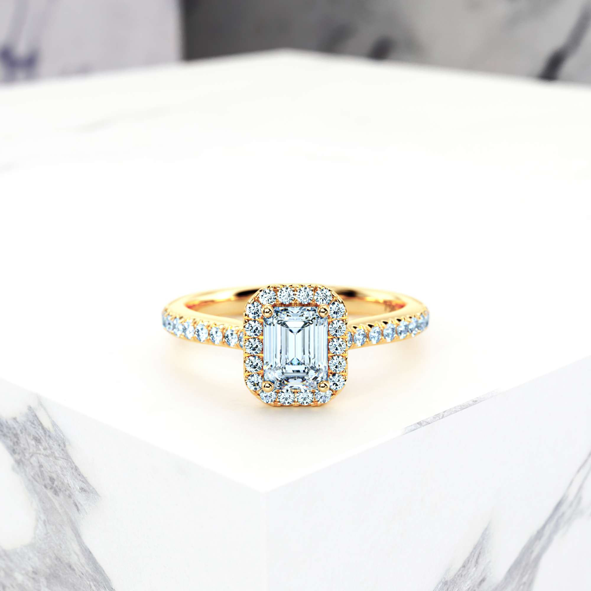 Engagement ring Elena Emerald | Emerald | 14K Yellow gold | Natural | EZA Certified | 0.20ct VS2 G 1