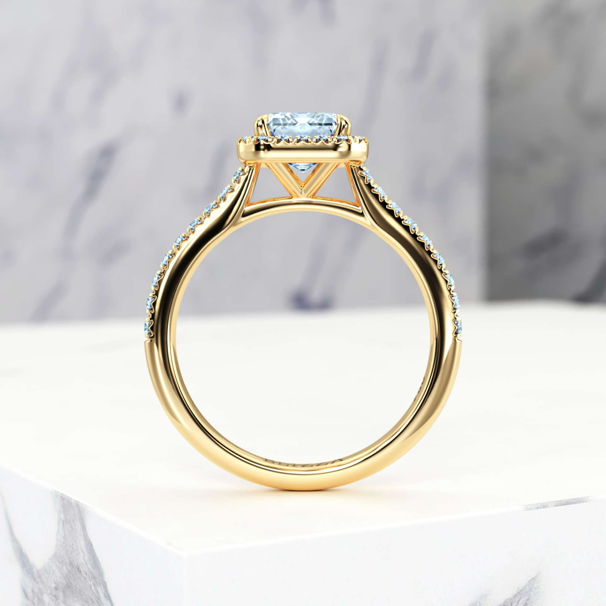 Engagement ring Elena Emerald | Emerald | 14K Yellow gold | Natural | EZA Certified | 0.20ct VS2 G 5