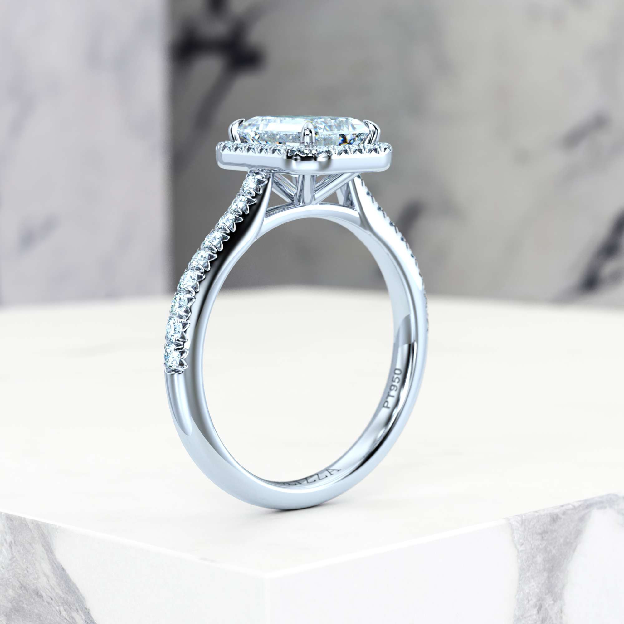Engagement ring Elena Emerald | Emerald | Platinum | Natural | GIA Certified | 0.30ct SI1 H 8