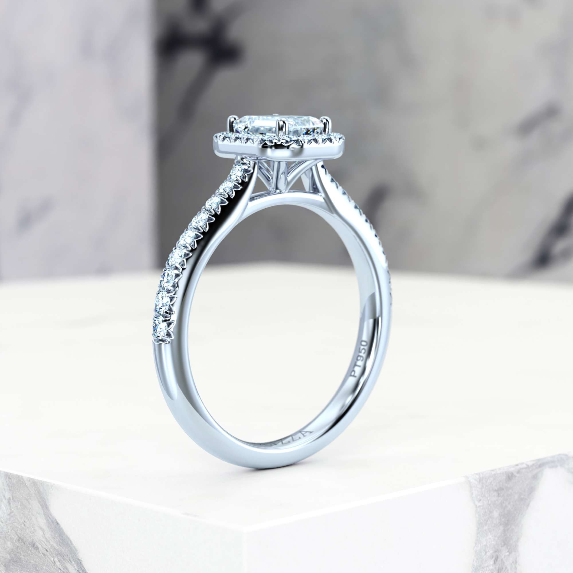Engagement ring Elena Emerald | Emerald | Platinum | Natural | GIA Certified | 0.30ct SI1 H 7