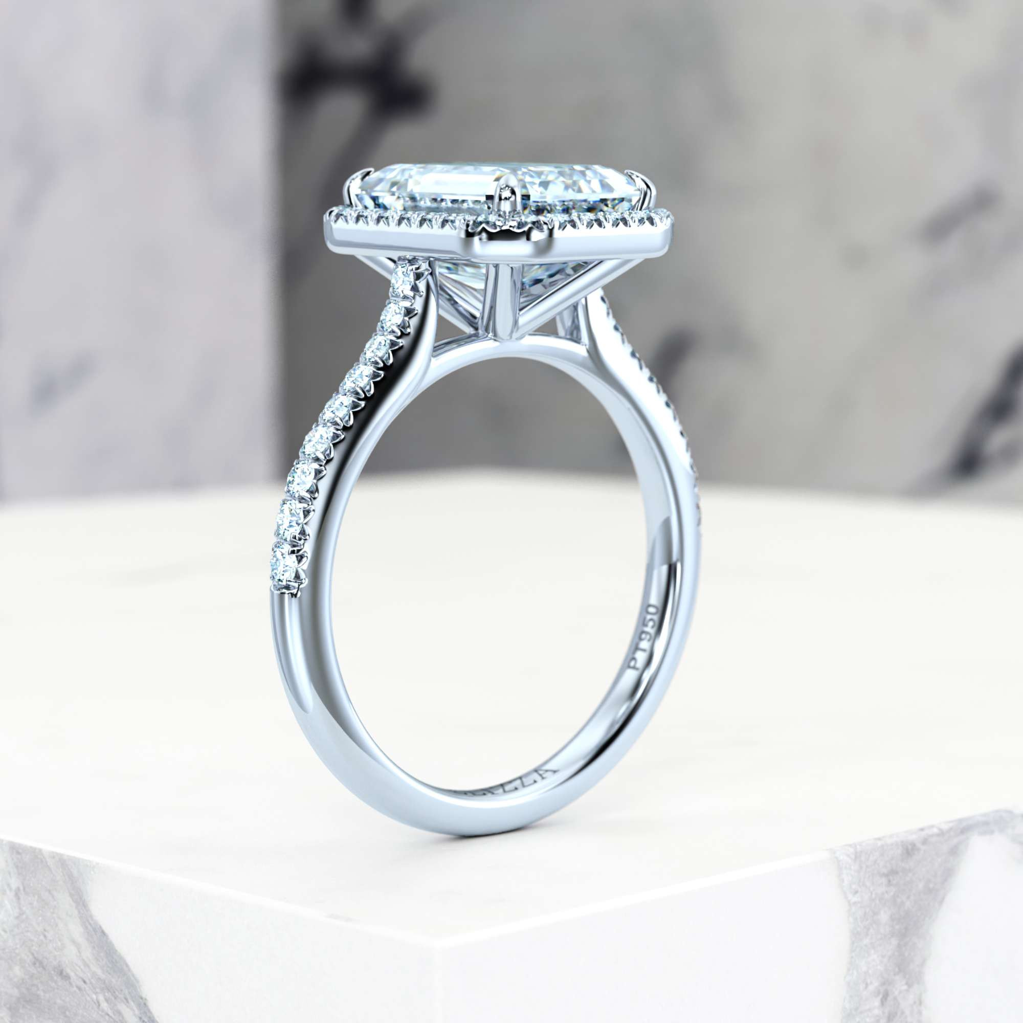Engagement ring Elena Emerald | Emerald | Platinum | Natural | EZA Certified | 0.20ct SI1 H 9