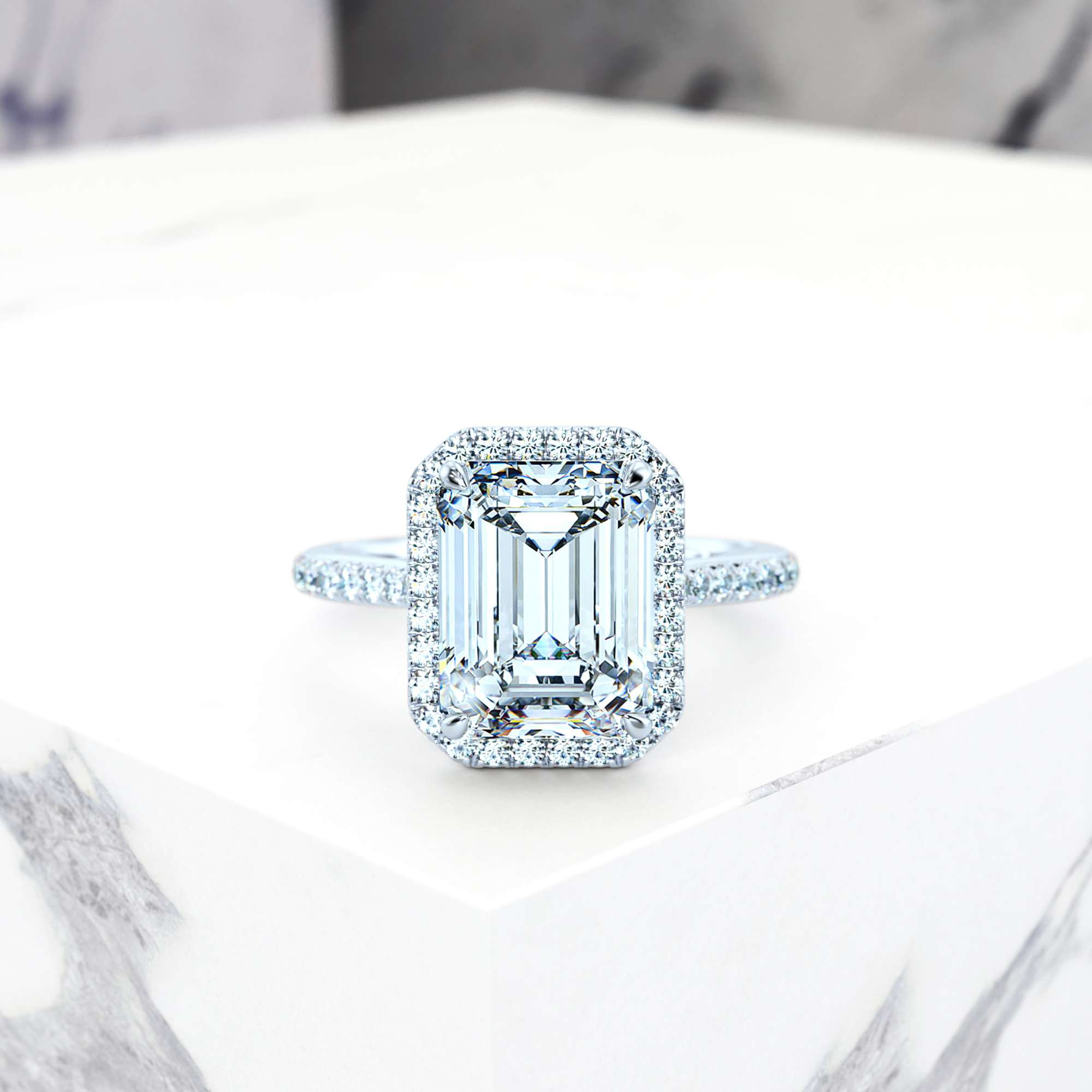 Engagement ring Elena Emerald | Emerald | Platinum | Natural | EZA Certified | 0.20ct SI1 H 3