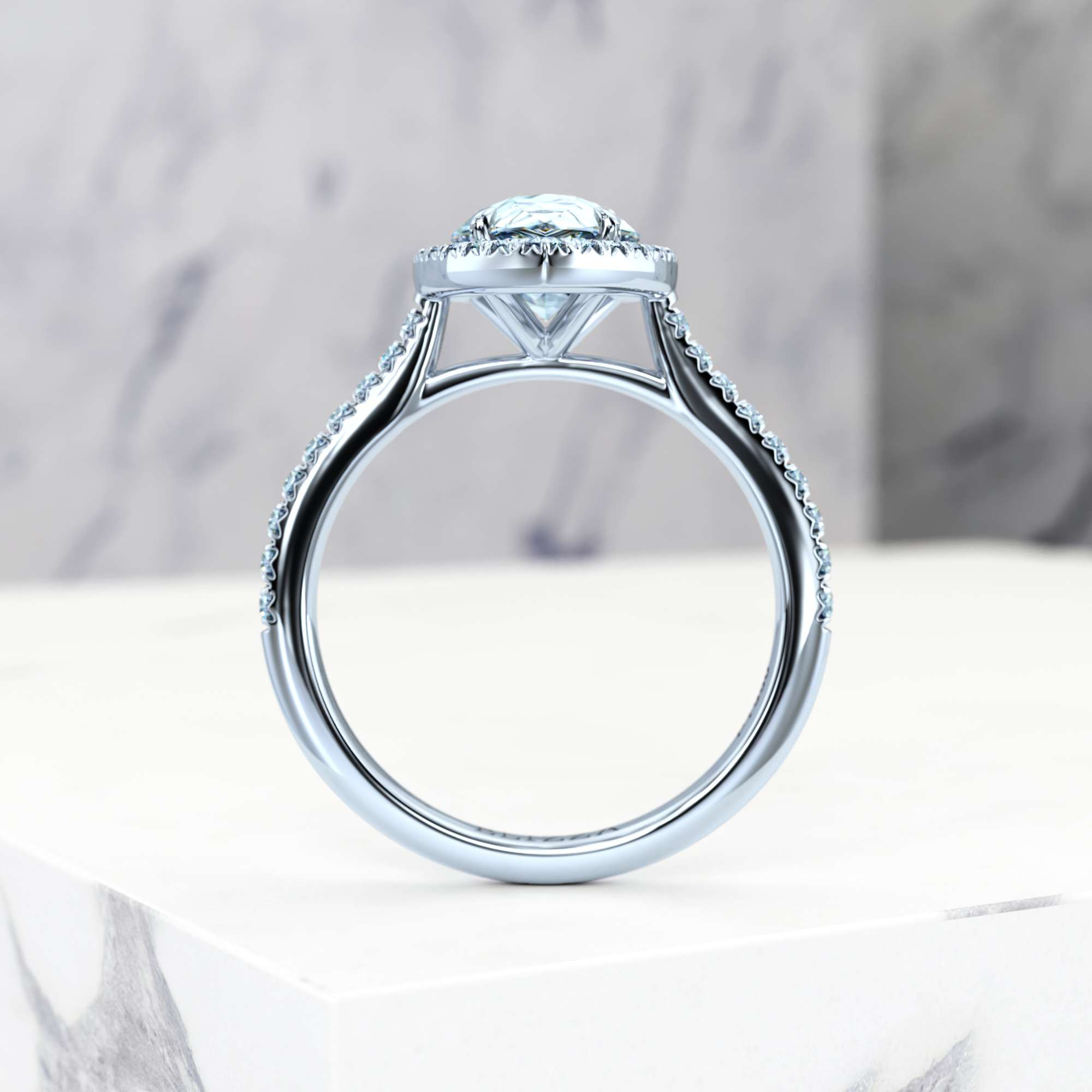 Bague de fiançailles Elena Pear | GIA Certified | Diamant naturel | Poire | Platine | 0.30ct SI1 H | 5