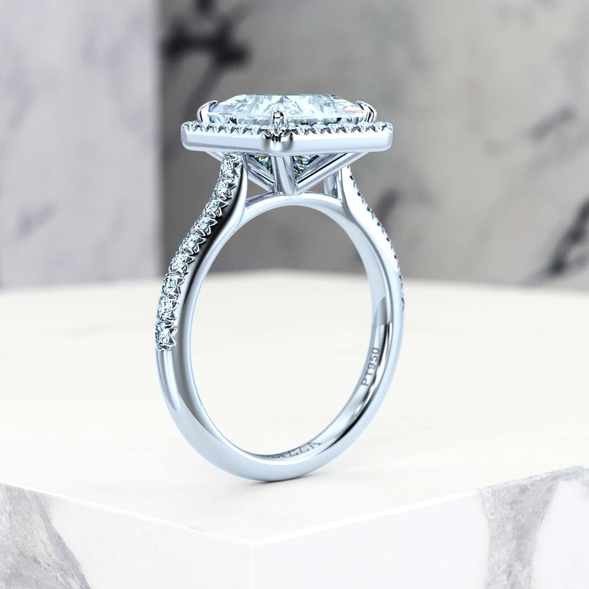 Engagement ring Elena Princess | Princess | Platinum | Natural | EZA Certified | 0.20ct SI1 H 3