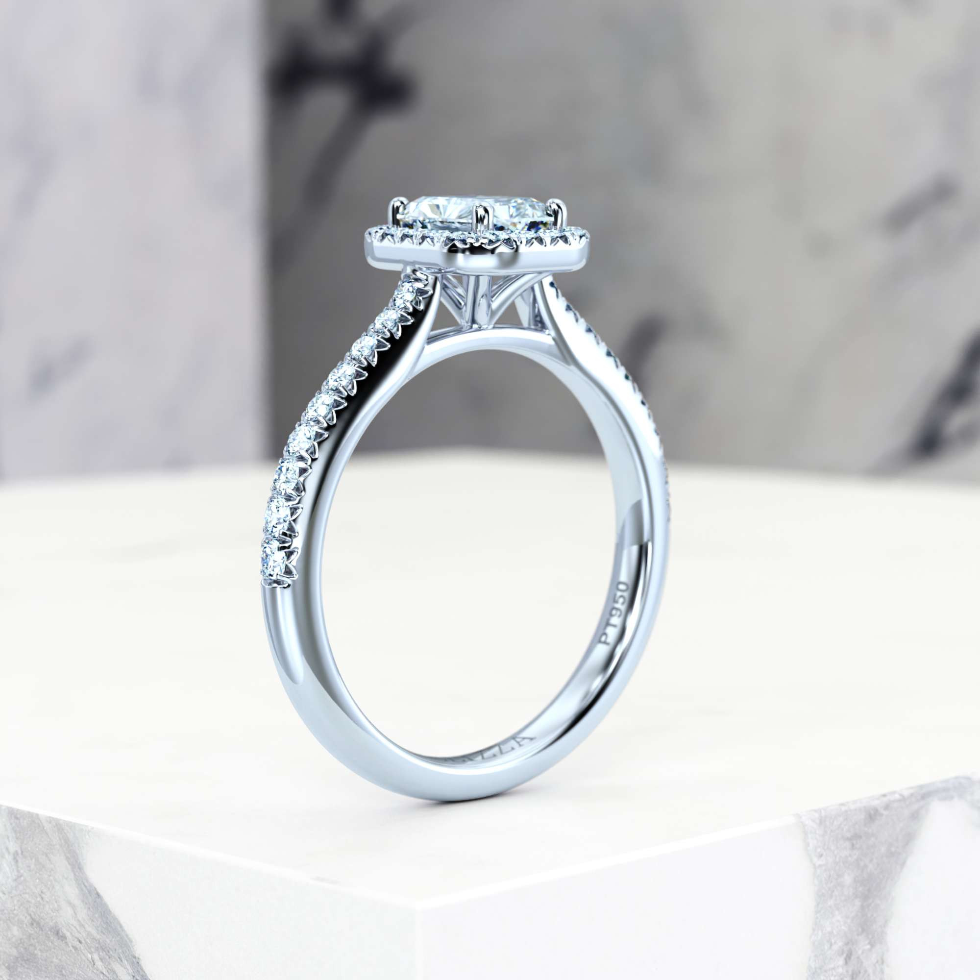 Engagement ring Elena Radiant | Radiant | Platinum | Natural | EZA Certified | 0.20ct SI1 H 5
