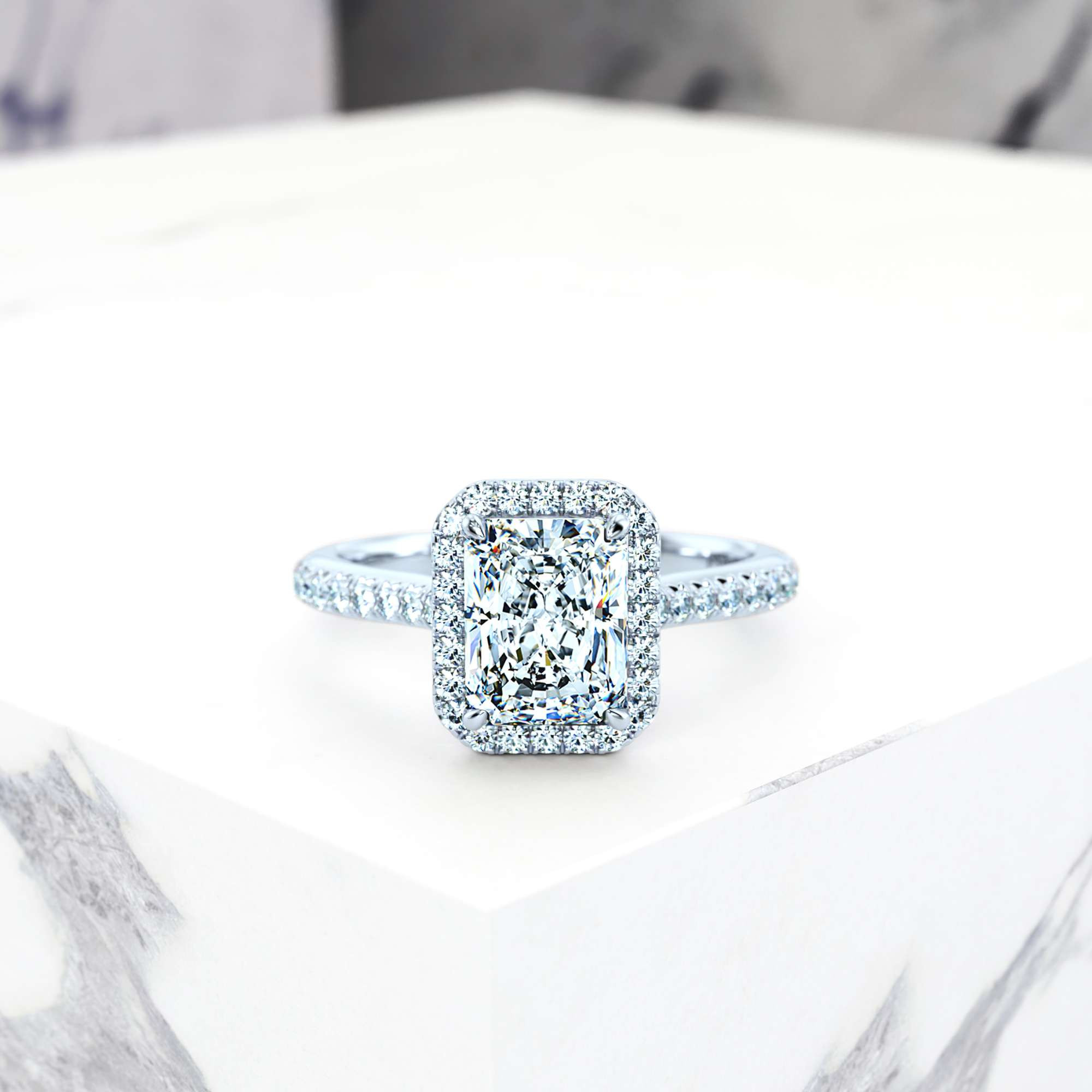 Engagement ring Elena Radiant | Radiant | Platinum | Natural | EZA Certified | 0.20ct SI1 H 2