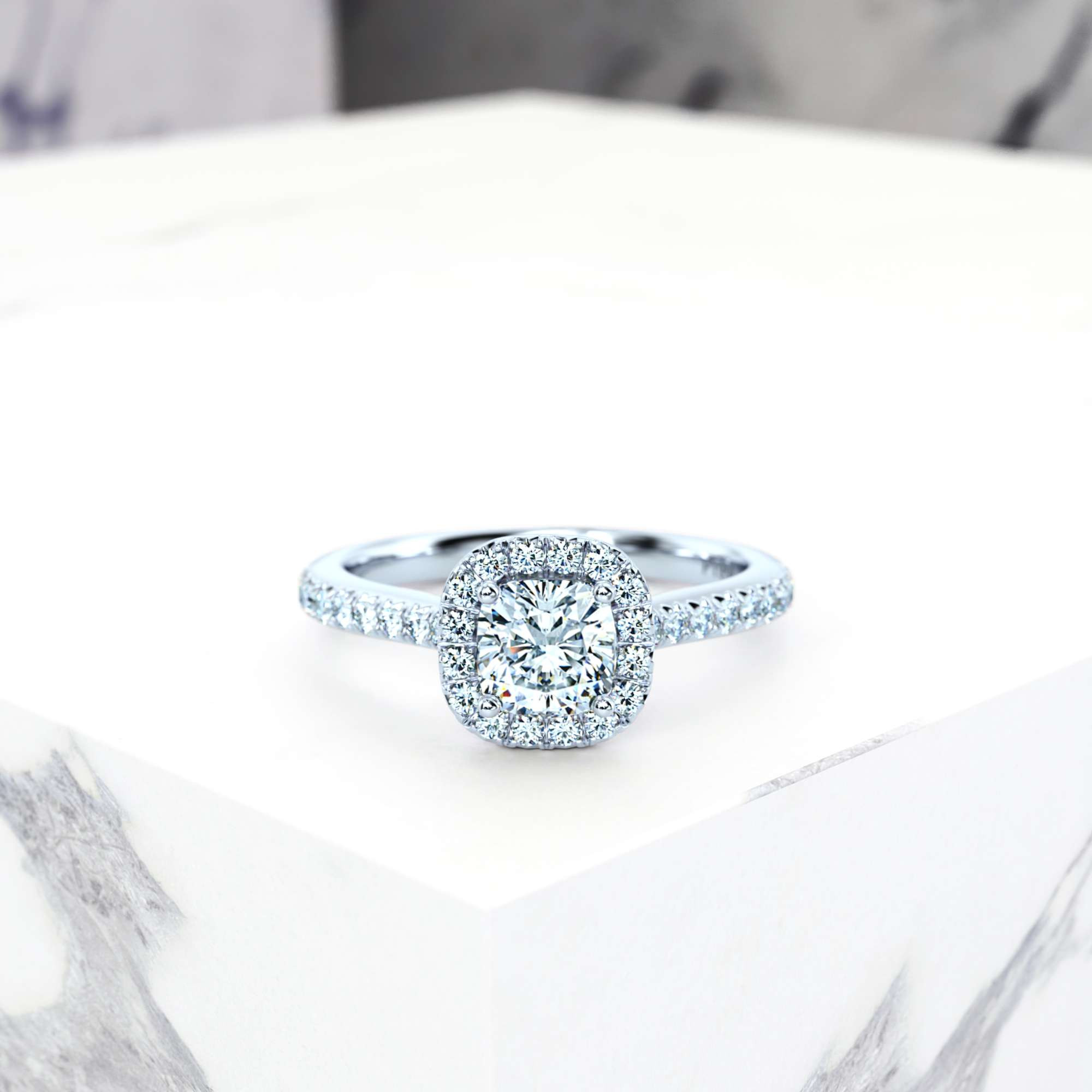 Engagement ring Elena Square Cushion | Square cushion | Platinum | Natural | EZA Certified | 0.20ct SI1 H 1