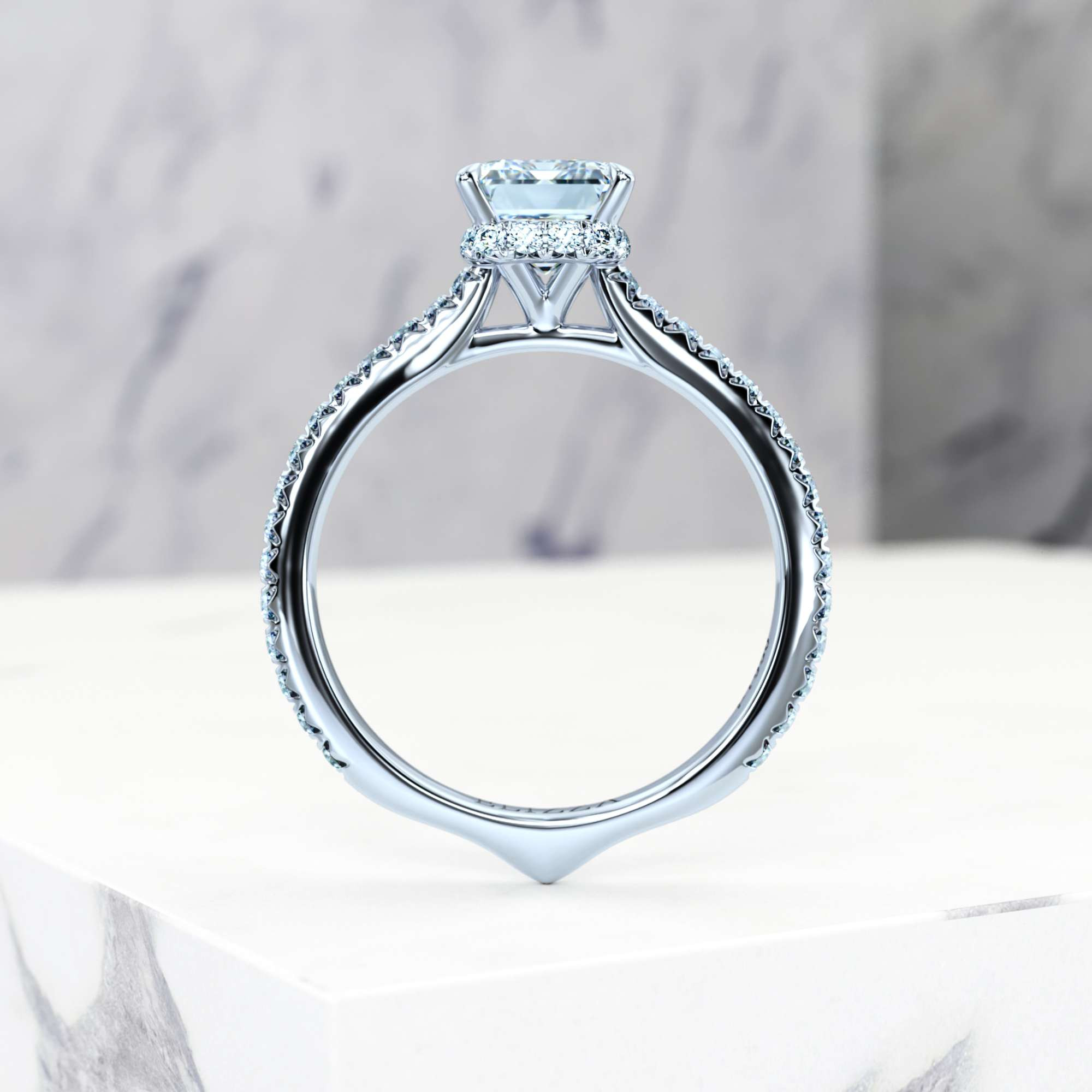 Engagement ring Elizabet Emerald | GIA Certified | Natural diamond | Emerald | Platinum | 0.30ct SI1 H | 5