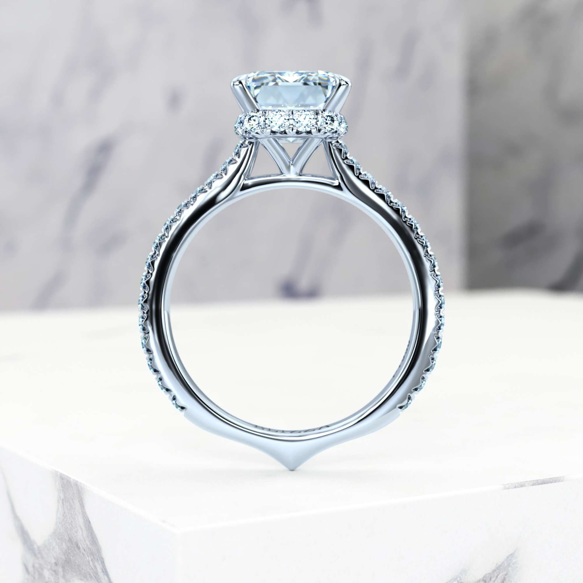 Engagement ring Elizabet Emerald | GIA Certified | Natural diamond | Emerald | Platinum | 0.30ct SI1 H | 6