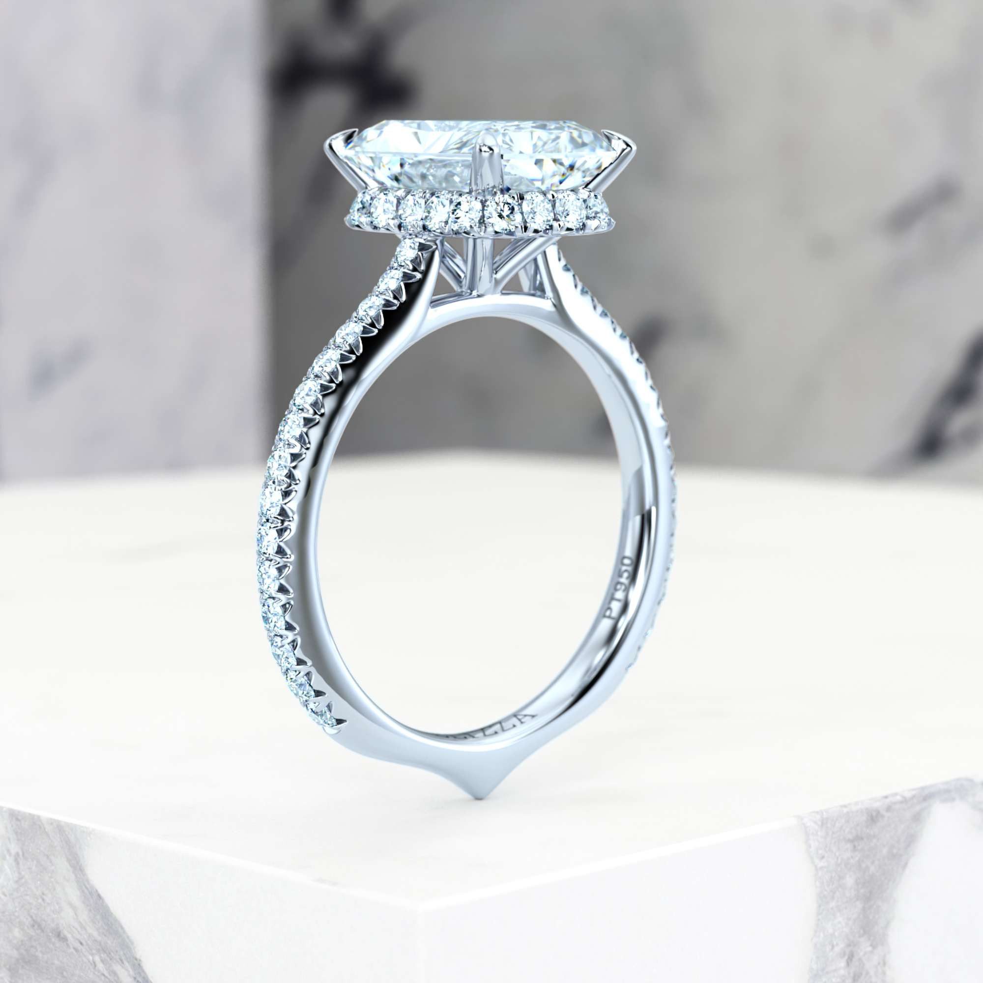 Engagement ring Elizabet Radiant | Radiant | Platinum | Natural | EZA Certified | 0.20ct SI1 H 9