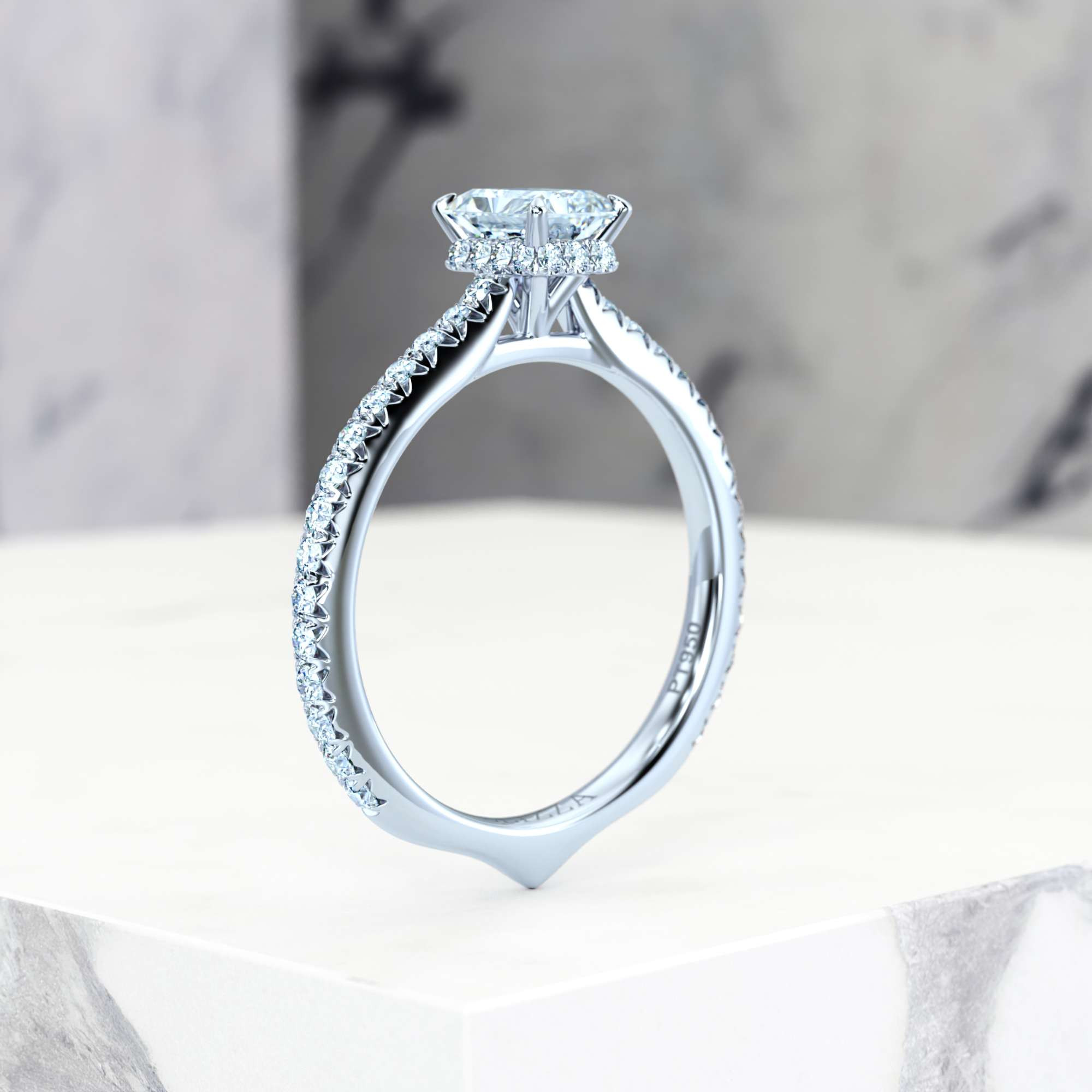 Engagement ring Elizabet Radiant | Radiant | Platinum | Natural | EZA Certified | 0.20ct SI1 H 7