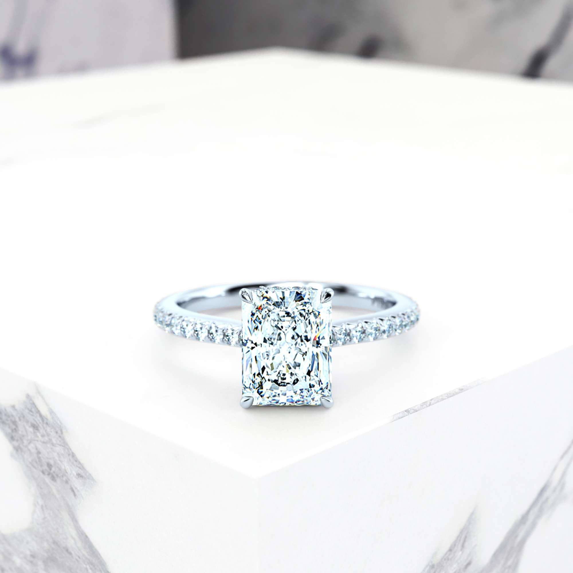 Engagement ring Elizabet Radiant | Radiant | Platinum | Natural | EZA Certified | 0.20ct SI1 H 2