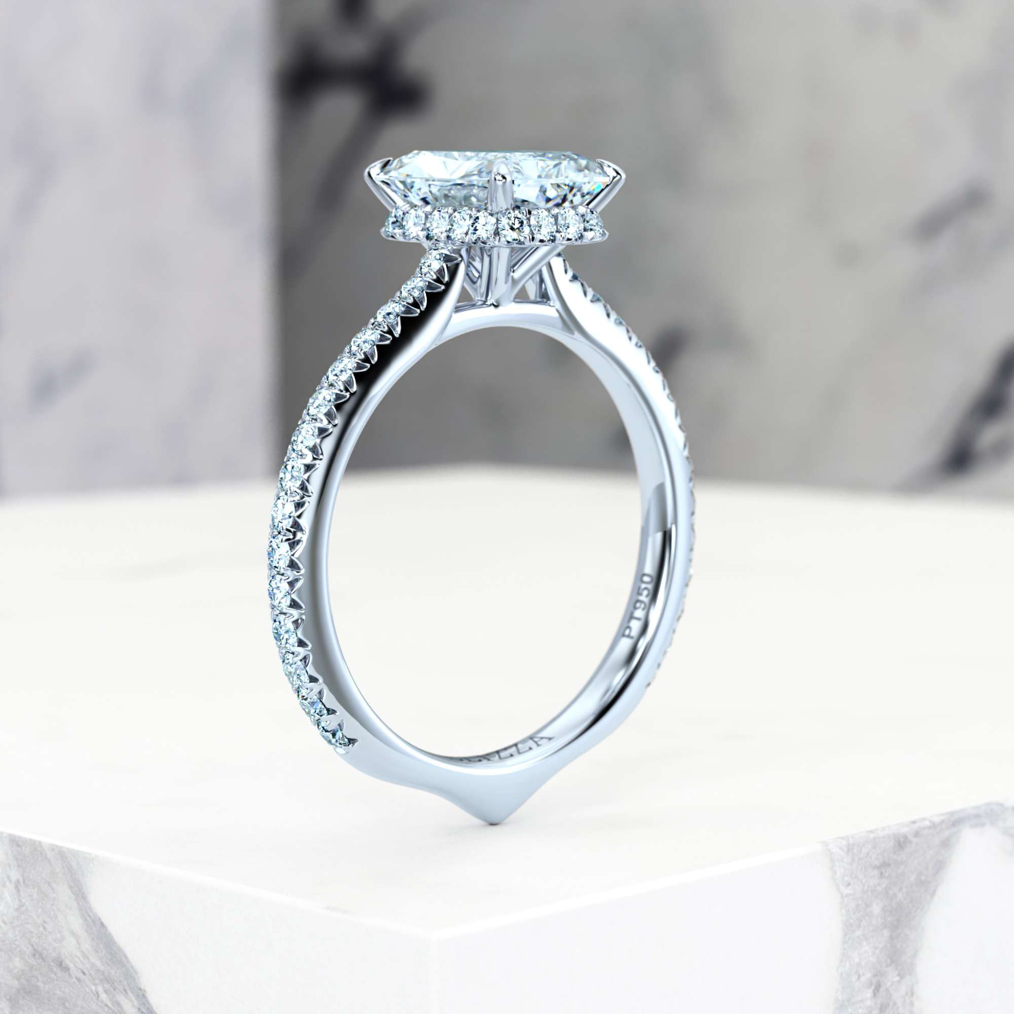 Engagement ring Elizabet Radiant | Radiant | Platinum | Natural | EZA Certified | 0.20ct SI1 H 8