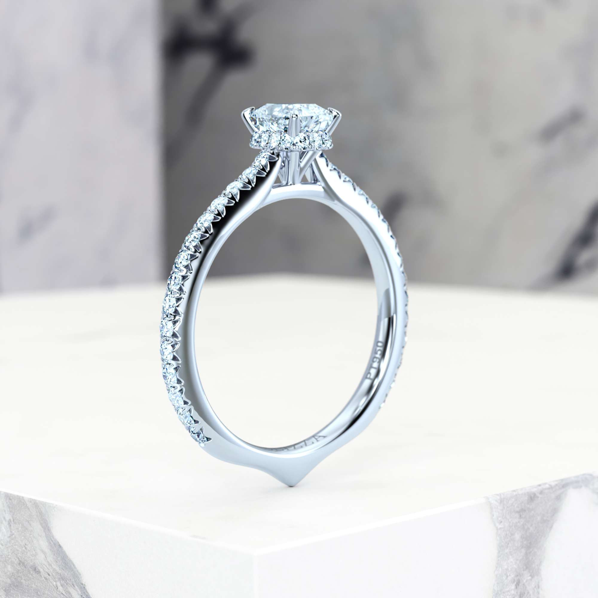 Engagement ring Elizabet Rectangle Cushion | Rectangle cushion | Platinum | Natural | EZA Certified | 0.20ct SI1 H 7