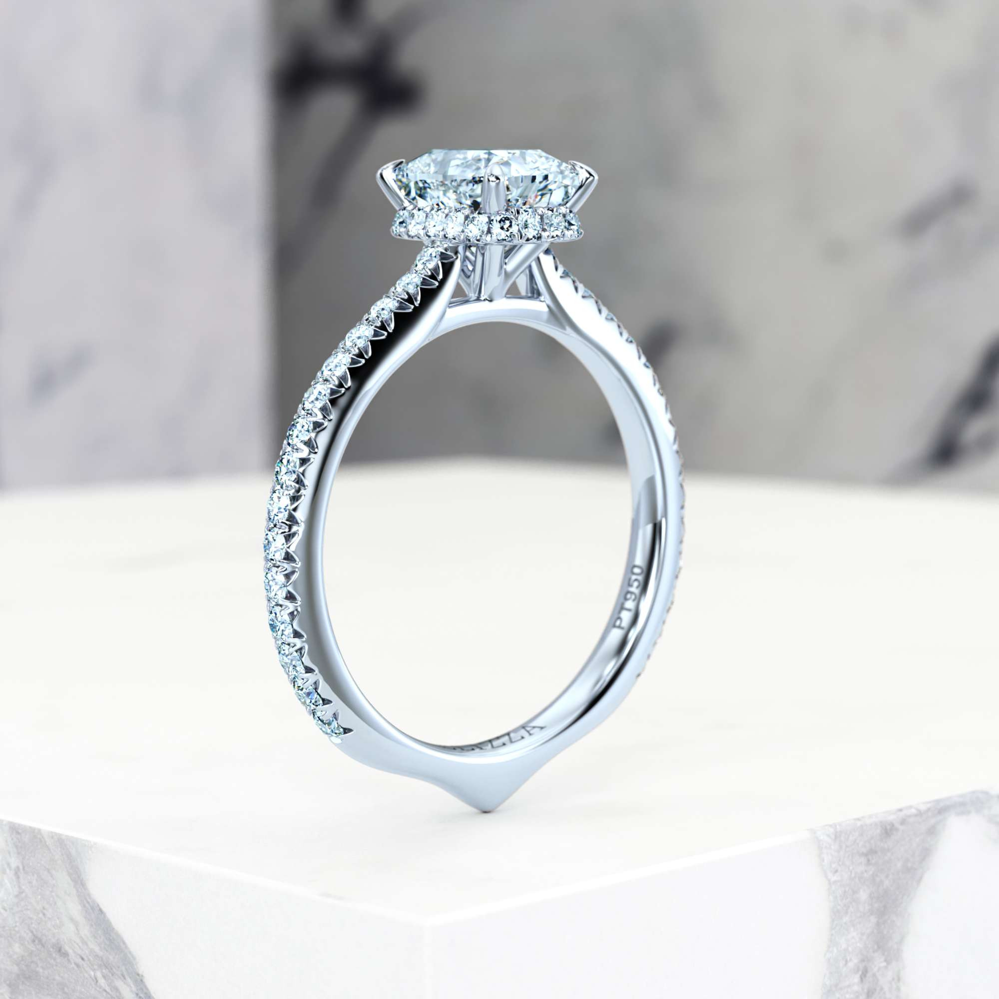 Engagement ring Elizabet Rectangle Cushion | Rectangle cushion | Platinum | Natural | EZA Certified | 0.20ct SI1 H 8