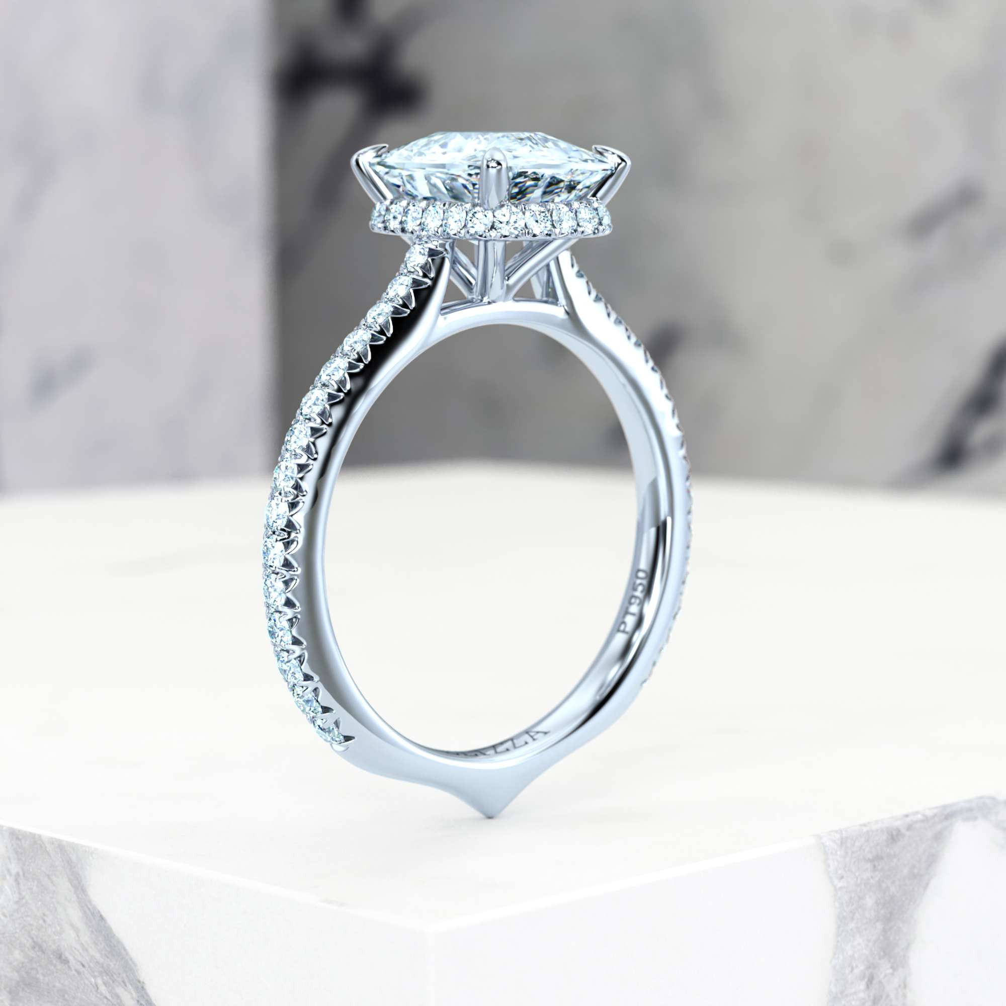 Engagement ring Elizabet Rectangle Cushion | Rectangle cushion | Platinum | Natural | EZA Certified | 0.20ct SI1 H 9