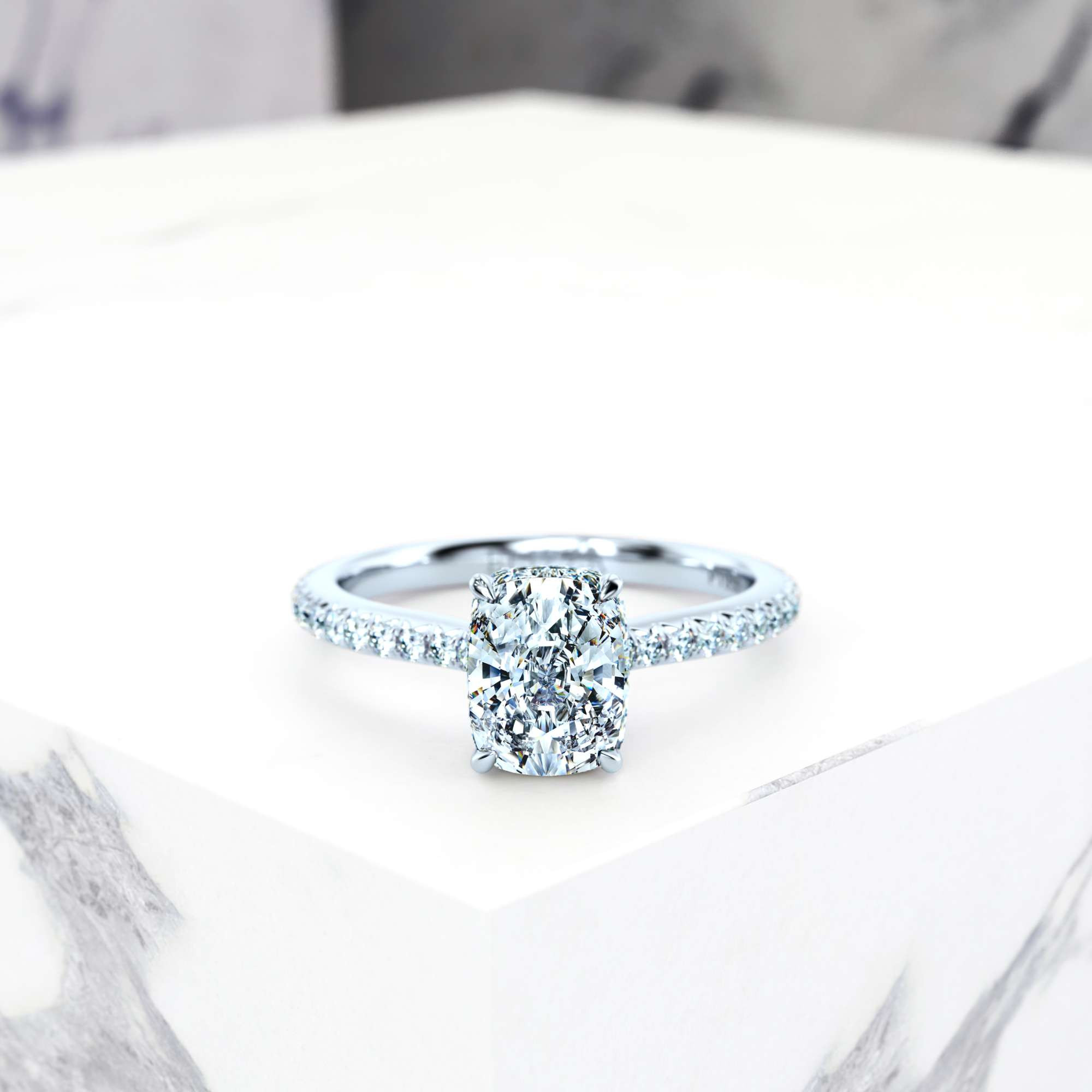 Engagement ring Elizabet Rectangle Cushion | Rectangle cushion | Platinum | Natural | EZA Certified | 0.20ct SI1 H 2