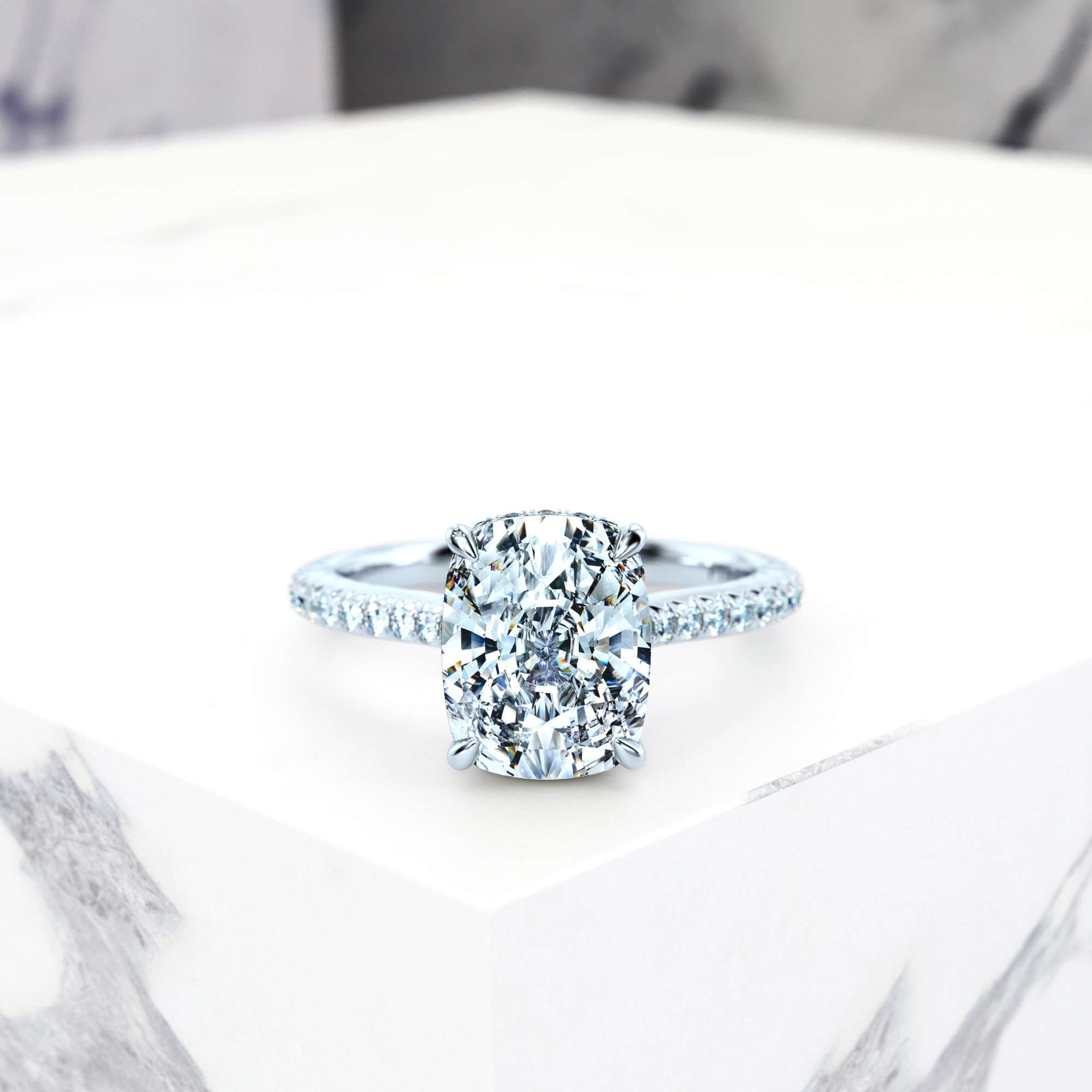 Engagement ring Elizabet Rectangle Cushion | Rectangle cushion | Platinum | Natural | GIA Certified | 0.30ct SI1 H 3