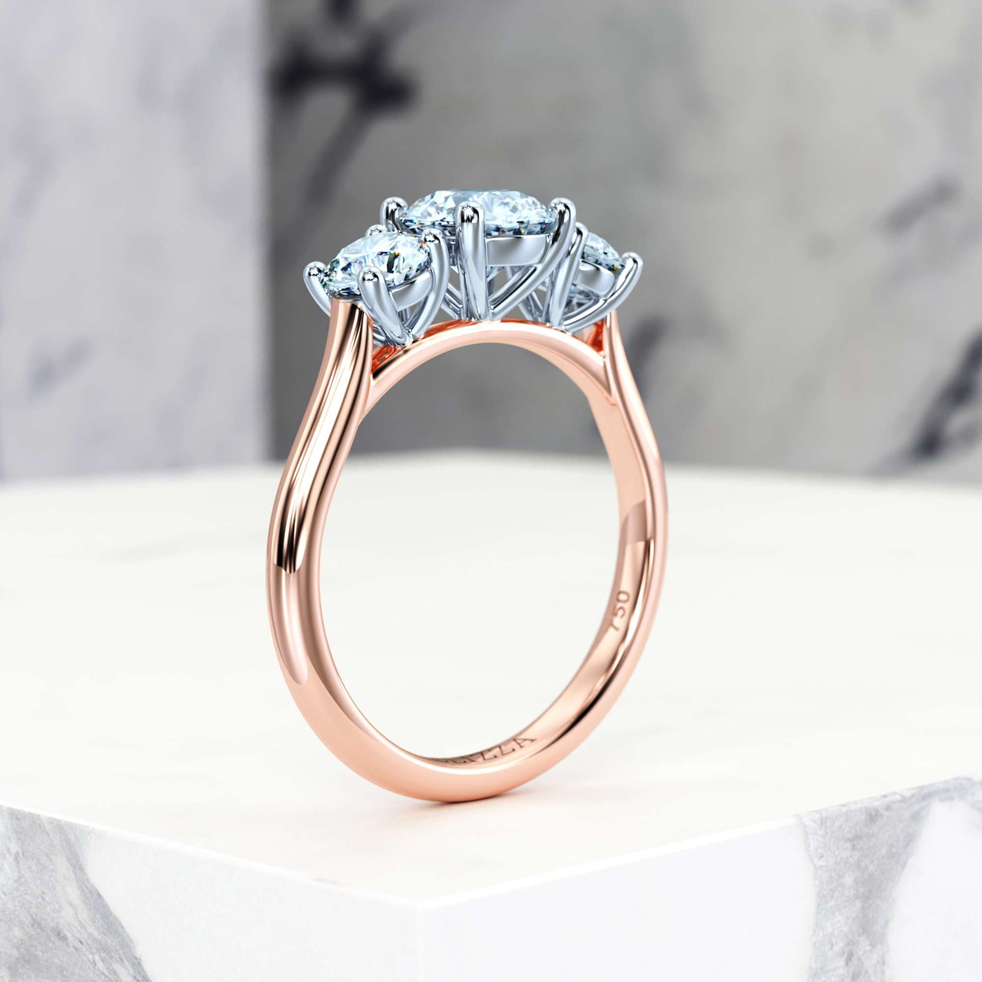 Engagement ring Eluana Round | Round | 14K Rose / White gold | Natural | GIA Certified | 0.30ct SI1 H 8