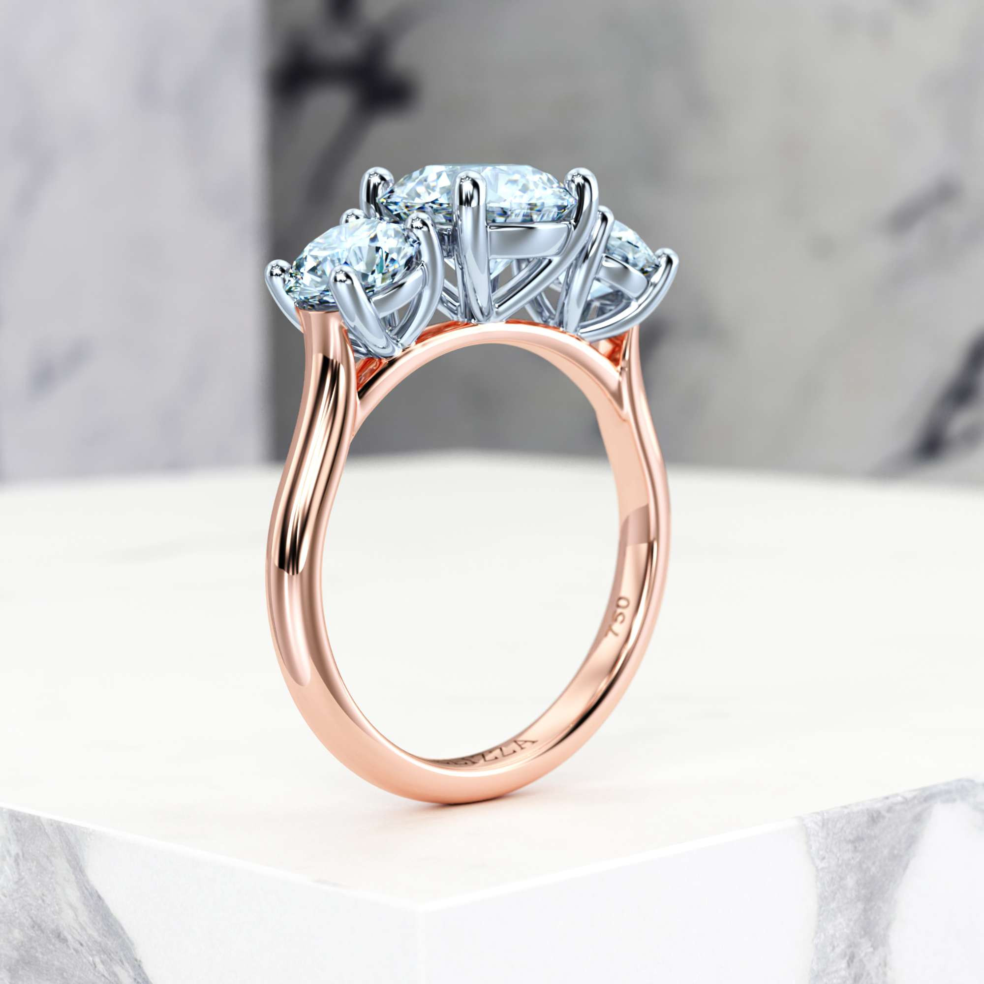Engagement ring Eluana Round | Round | 14K Rose / White gold | Natural | GIA Certified | 0.30ct SI1 H 9
