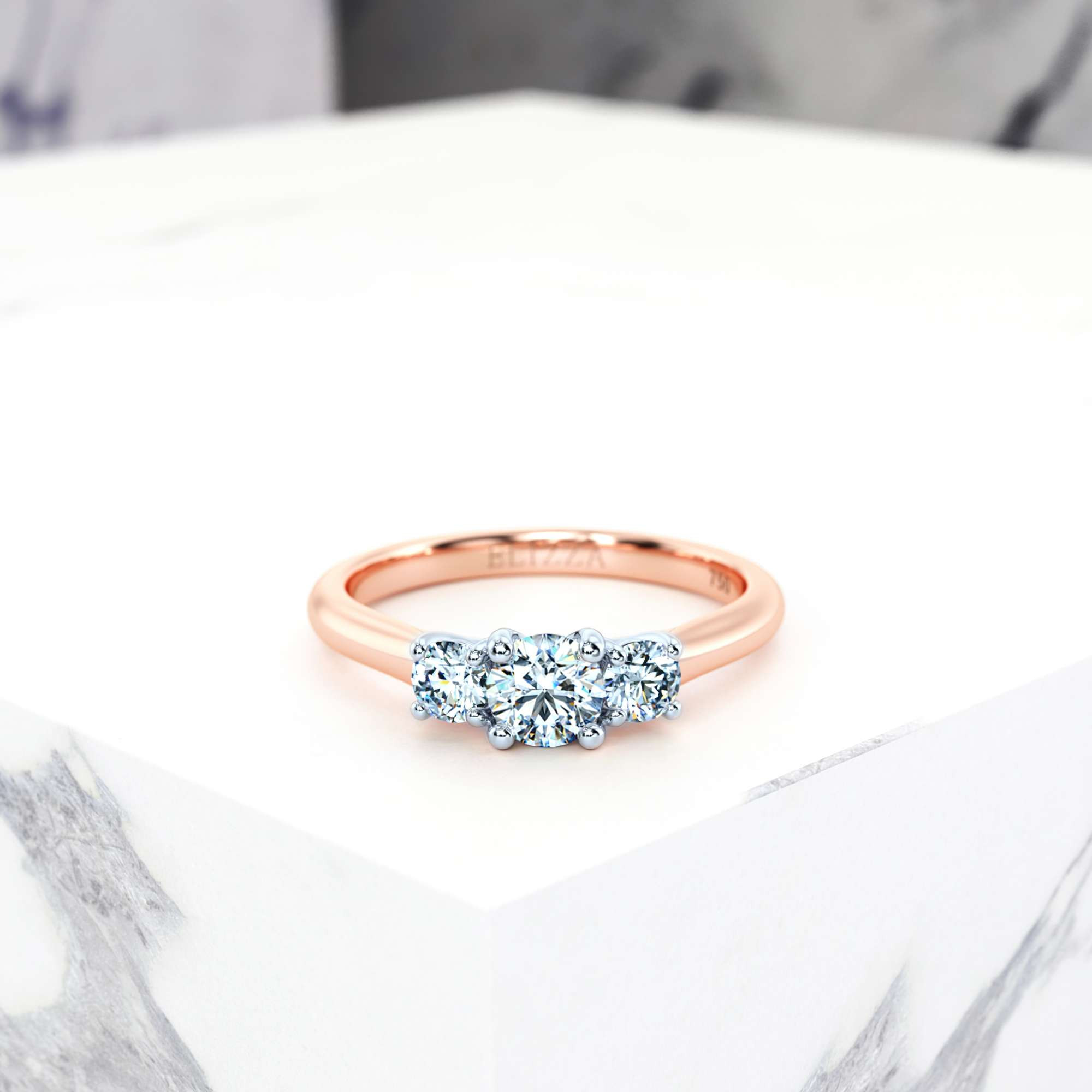 Engagement ring Eluana Round | Round | 14K Rose / White gold | Natural | GIA Certified | 0.30ct SI1 H 1
